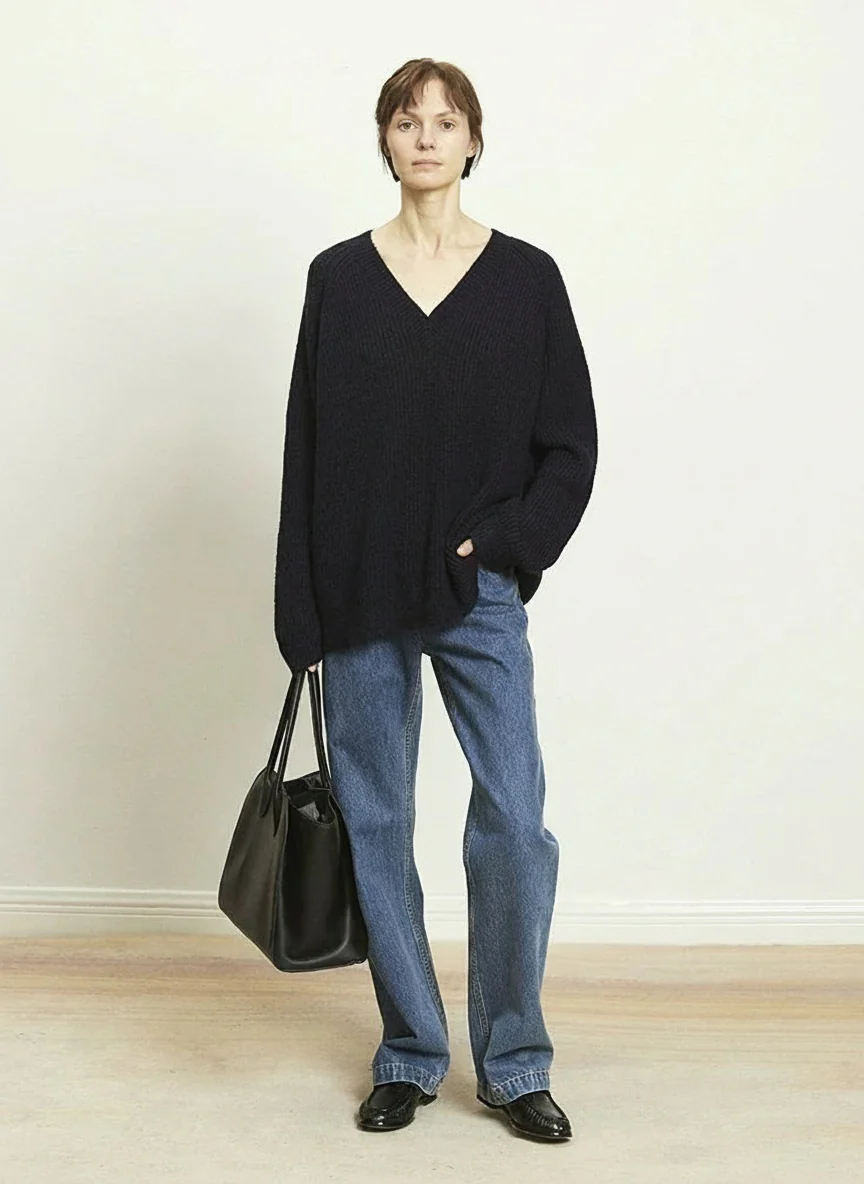 Chunky Rib V-neck Sweater