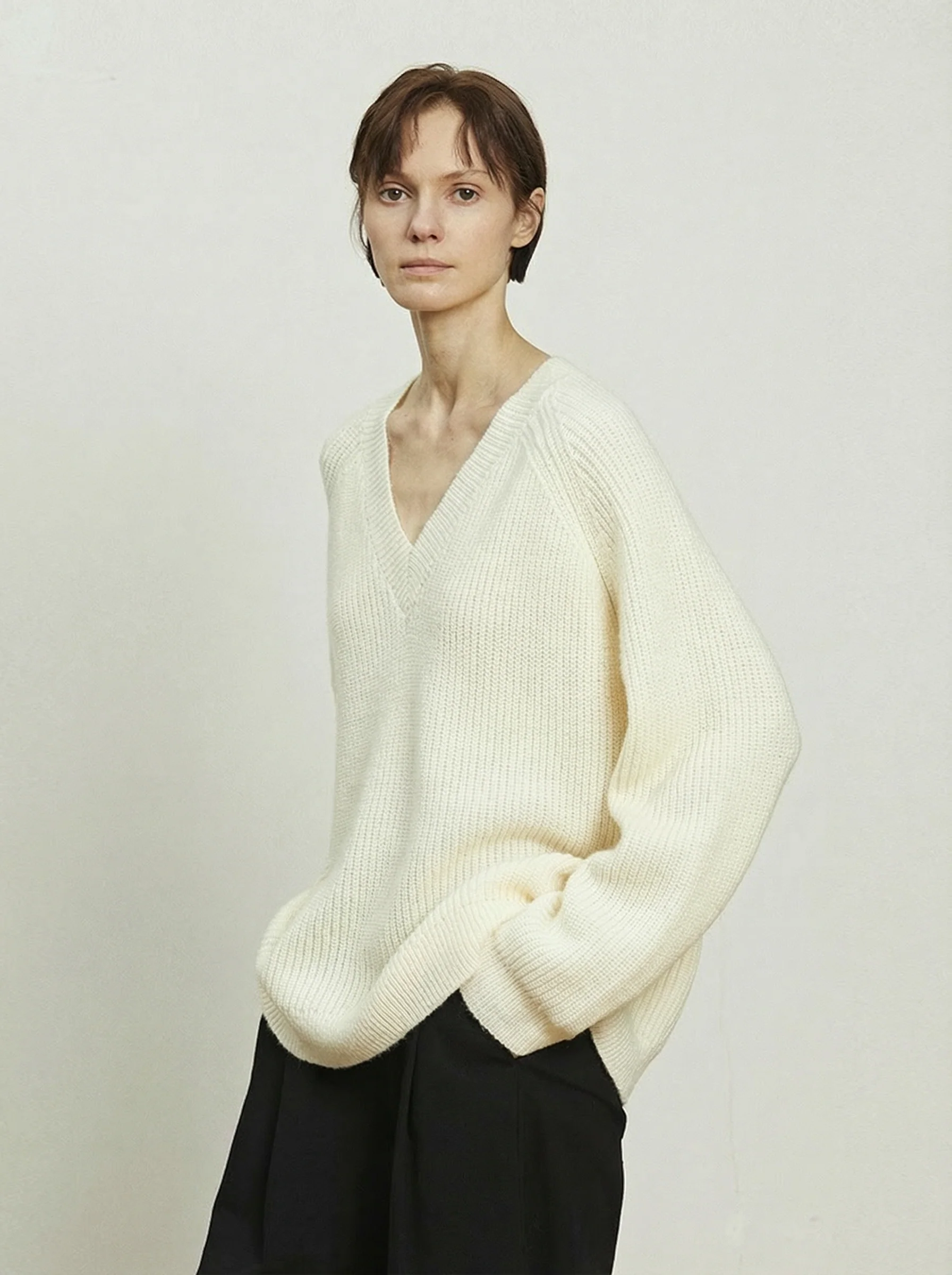 Chunky Rib V-neck Sweater - Image 2