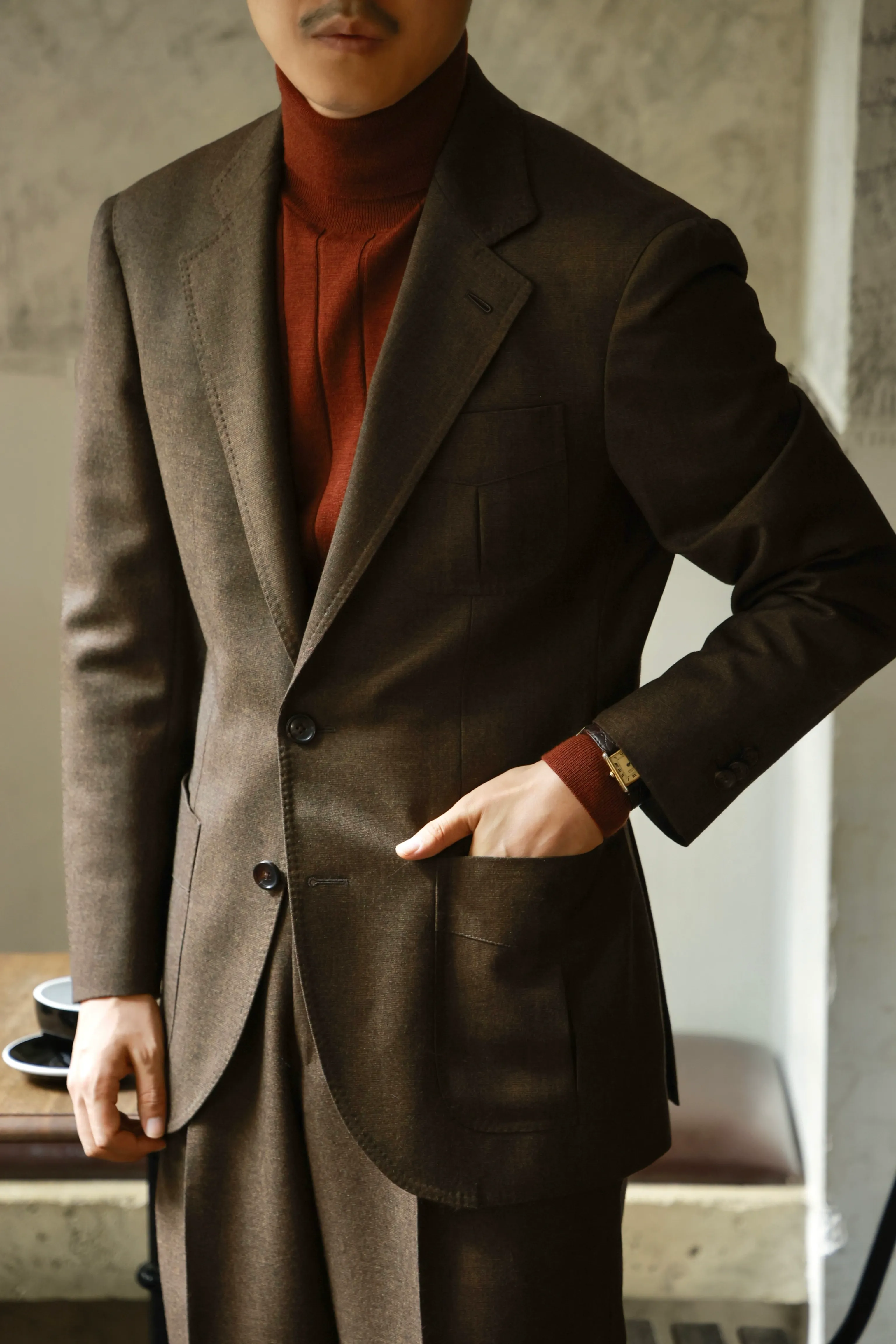 Cigar Brown Merino Flannel Two-Button Blazer - Image 2