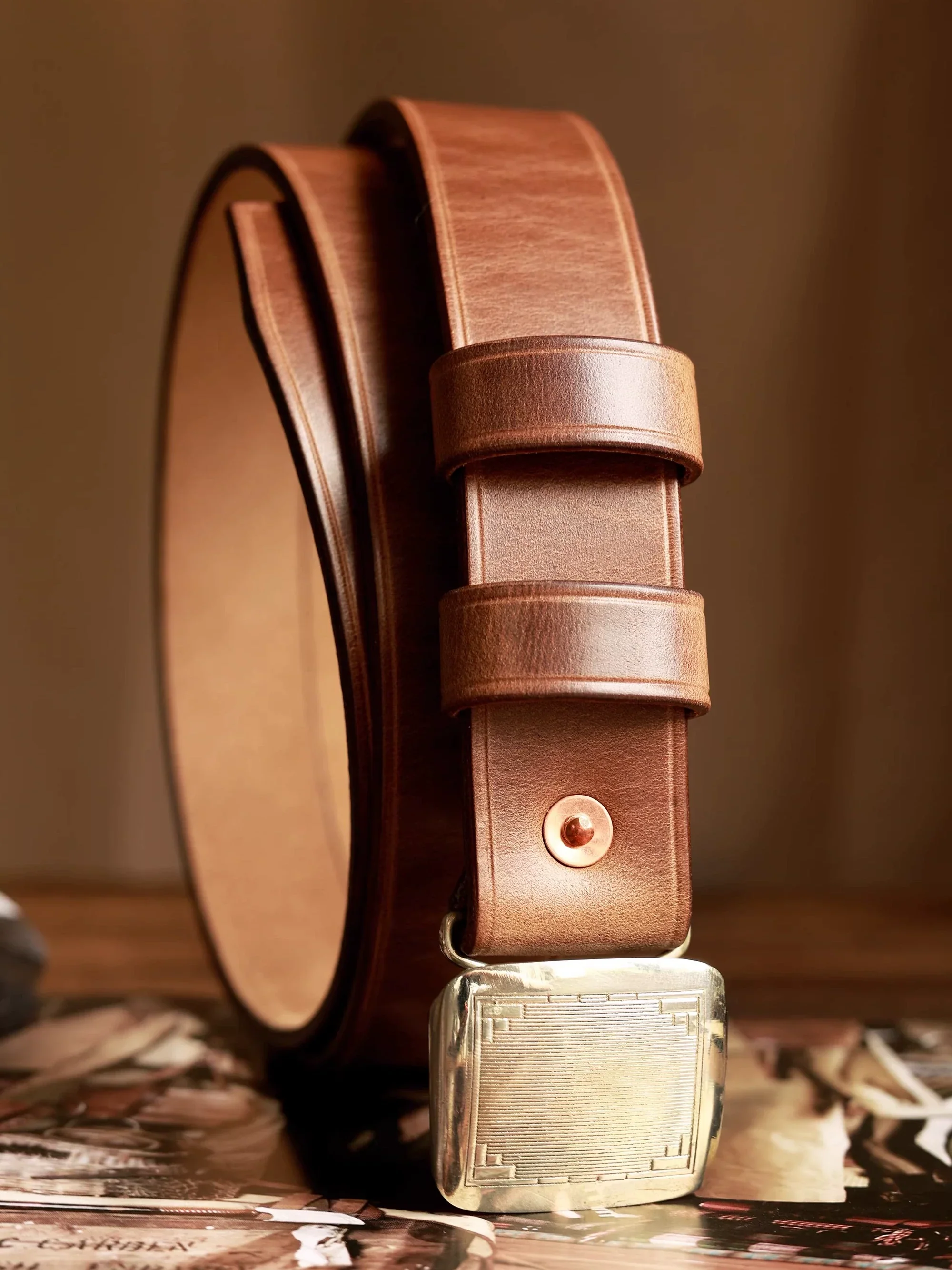 Classic Brass Buckle Leather Belt