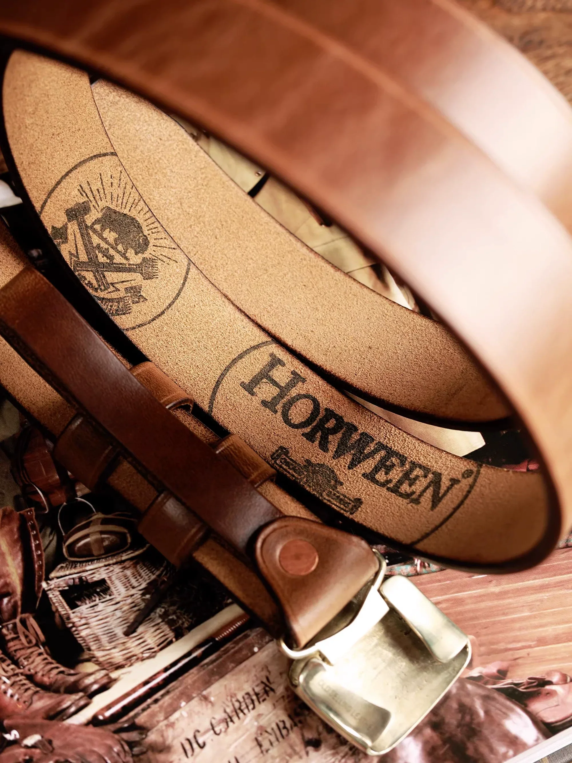Classic Brass Buckle Leather Belt - Image 5