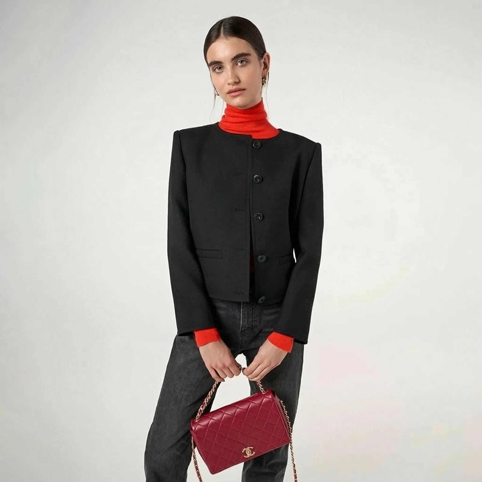 Classic Round Neck Box Jacket - Image 3