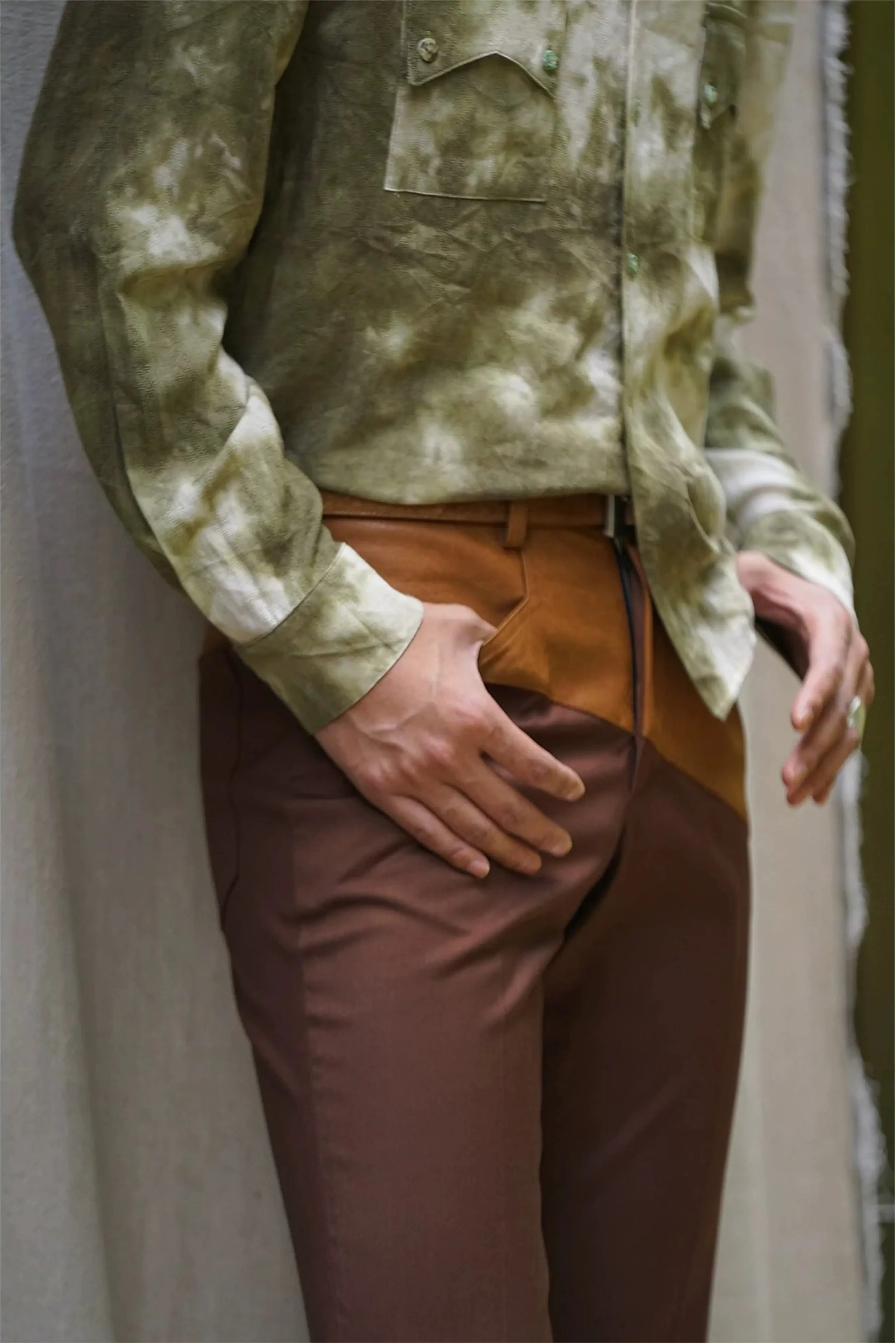 Classic Waisted Leather Flared Trousers - Image 2