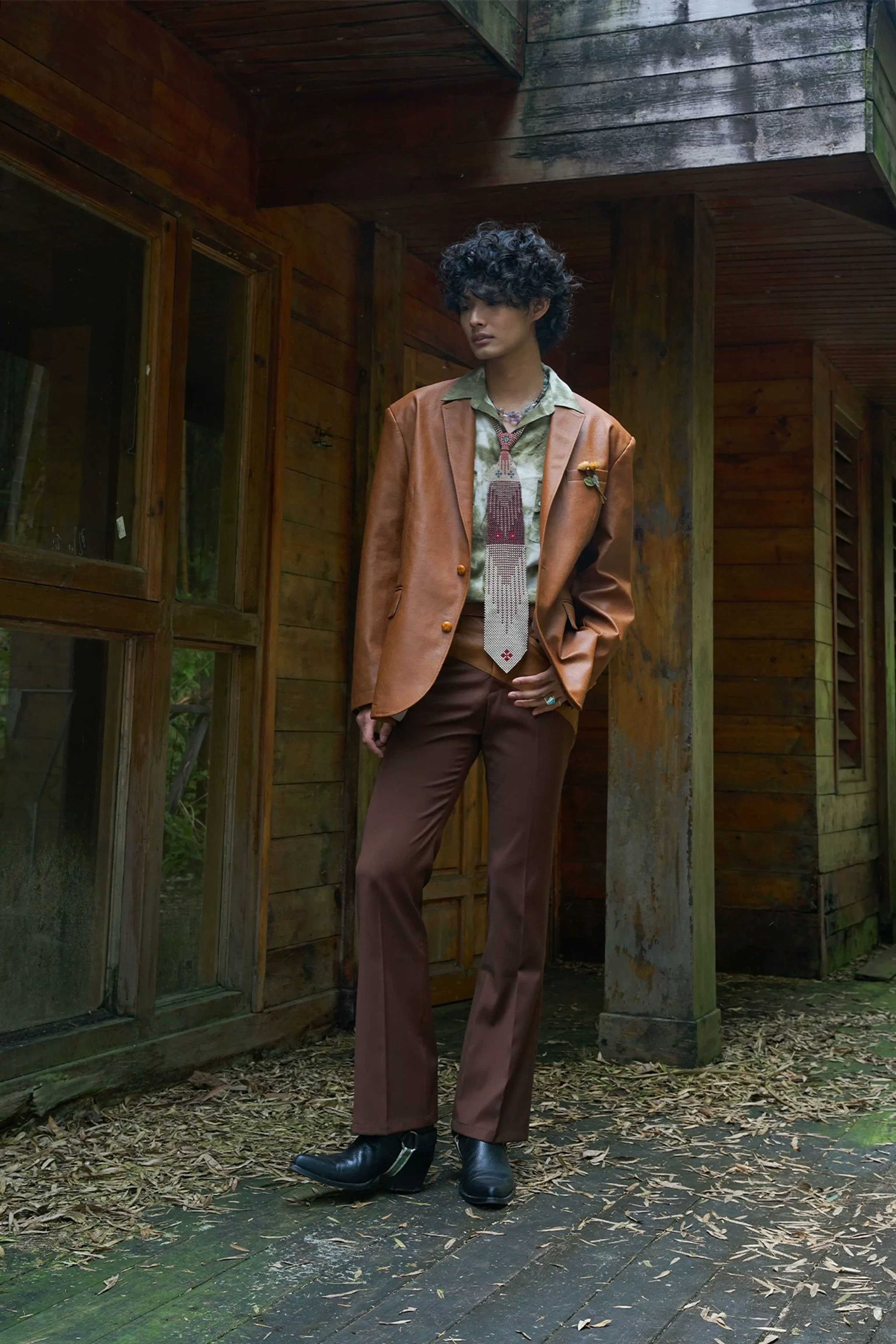 Classic Waisted Leather Flared Trousers - Image 5
