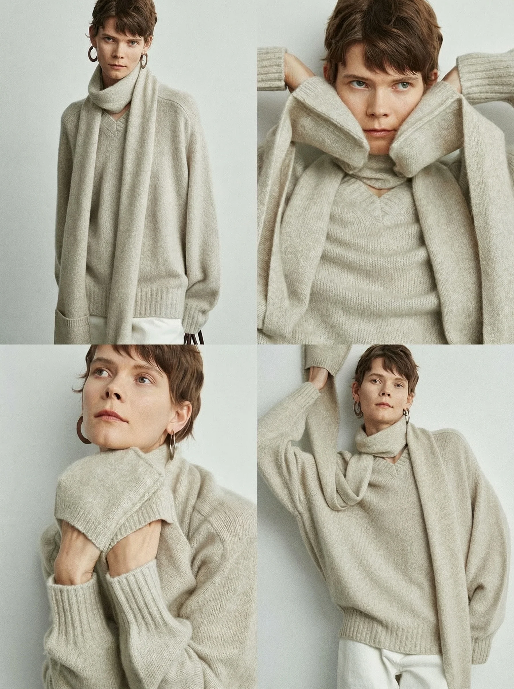 Cloud Cashmere V-Neck Sweater & Scarf Set - Image 4