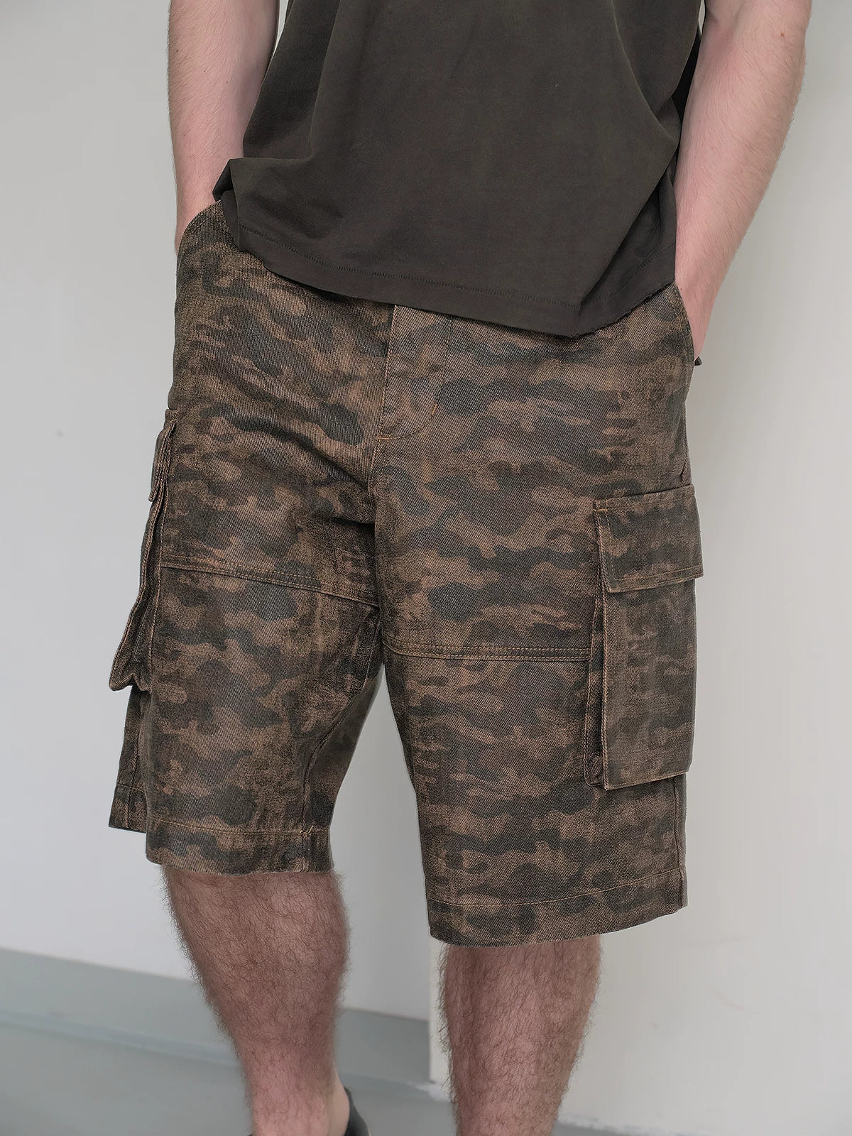 Coated Camo Cargo Shorts