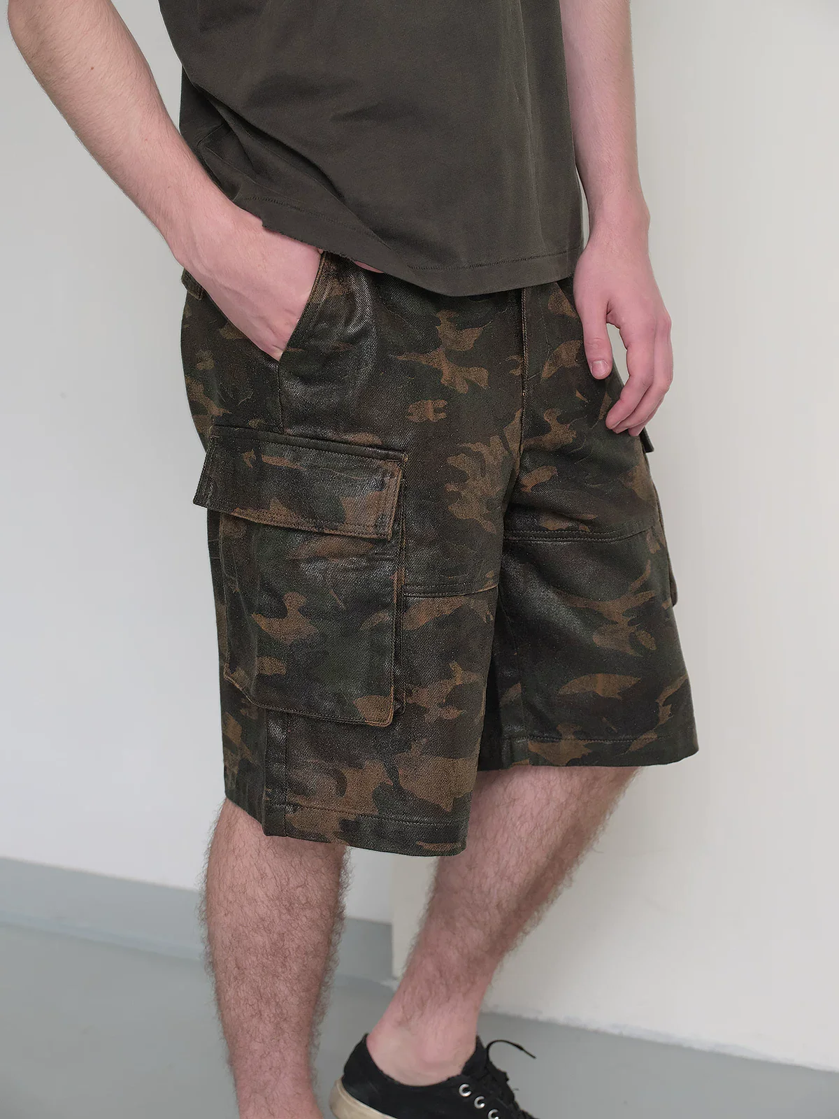 Coated Camo Cargo Shorts - Image 2