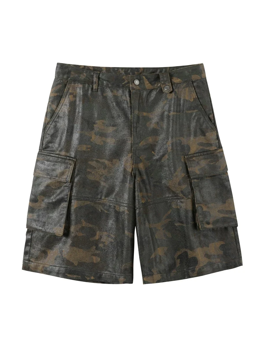 Coated Camo Cargo Shorts - Image 3
