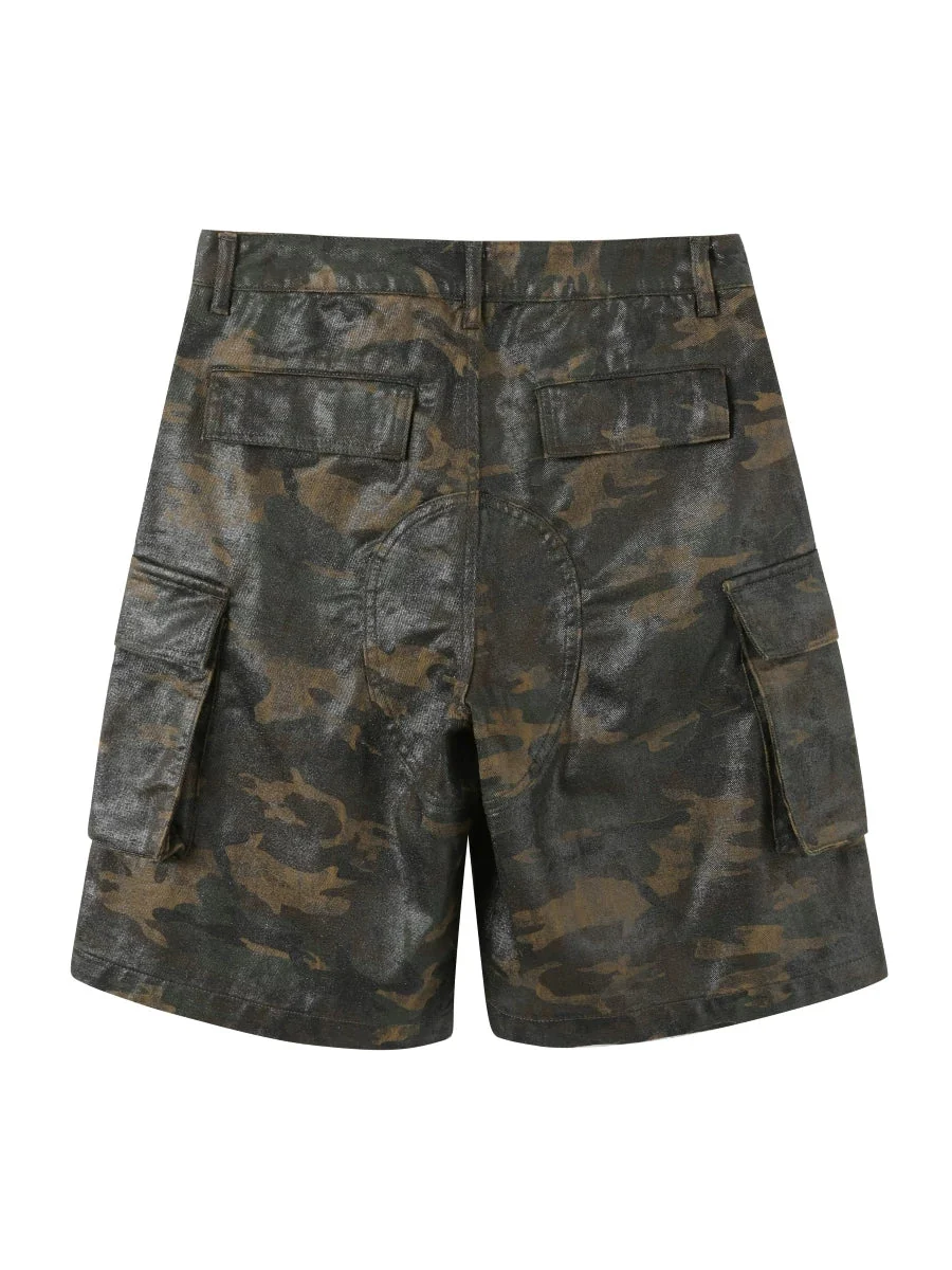 Coated Camo Cargo Shorts - Image 4