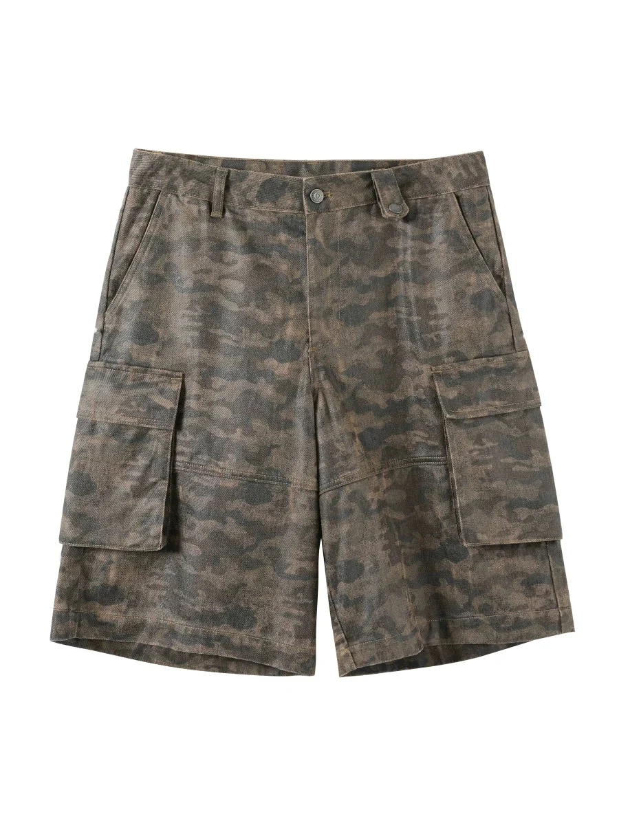 Coated Camo Cargo Shorts - Image 5