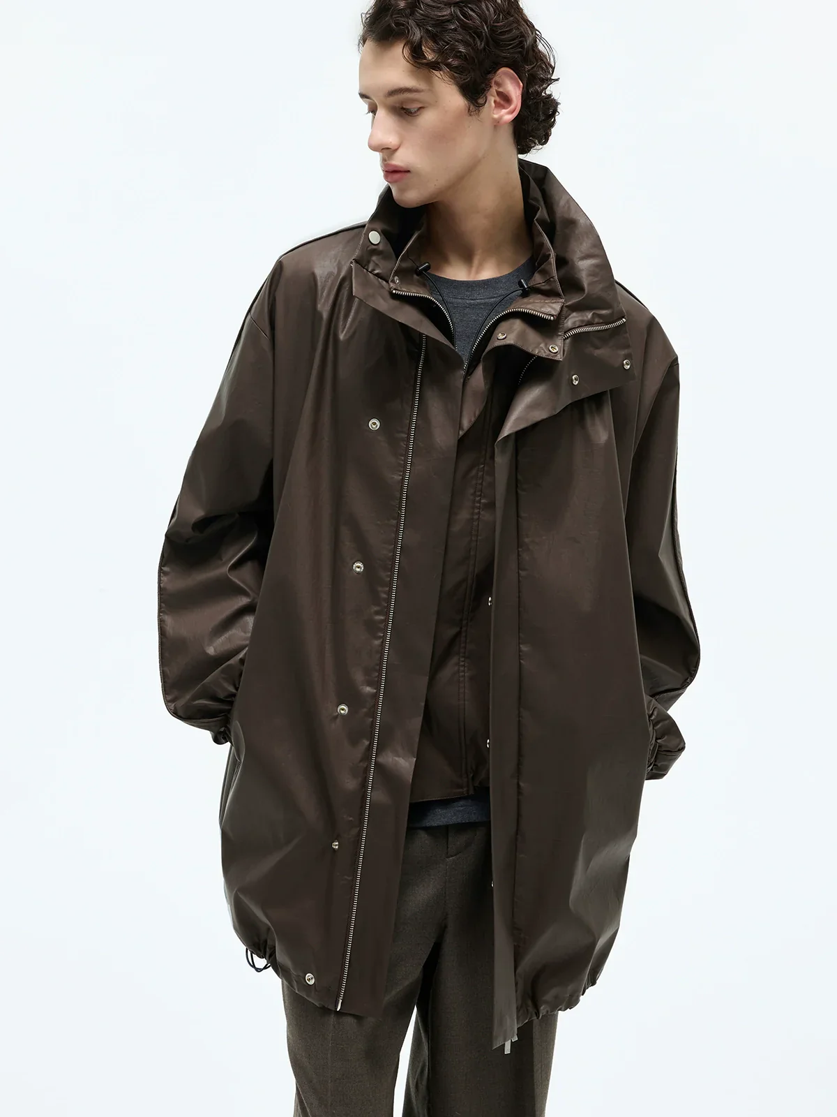 Coated Cotton Stand-Collar Windbreaker - Image 2