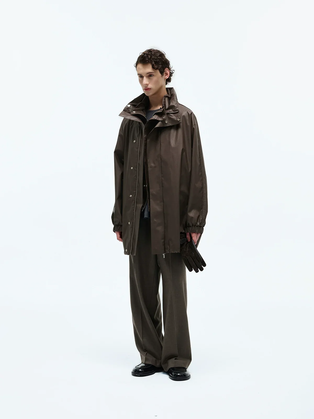 Coated Cotton Stand-Collar Windbreaker - Image 3