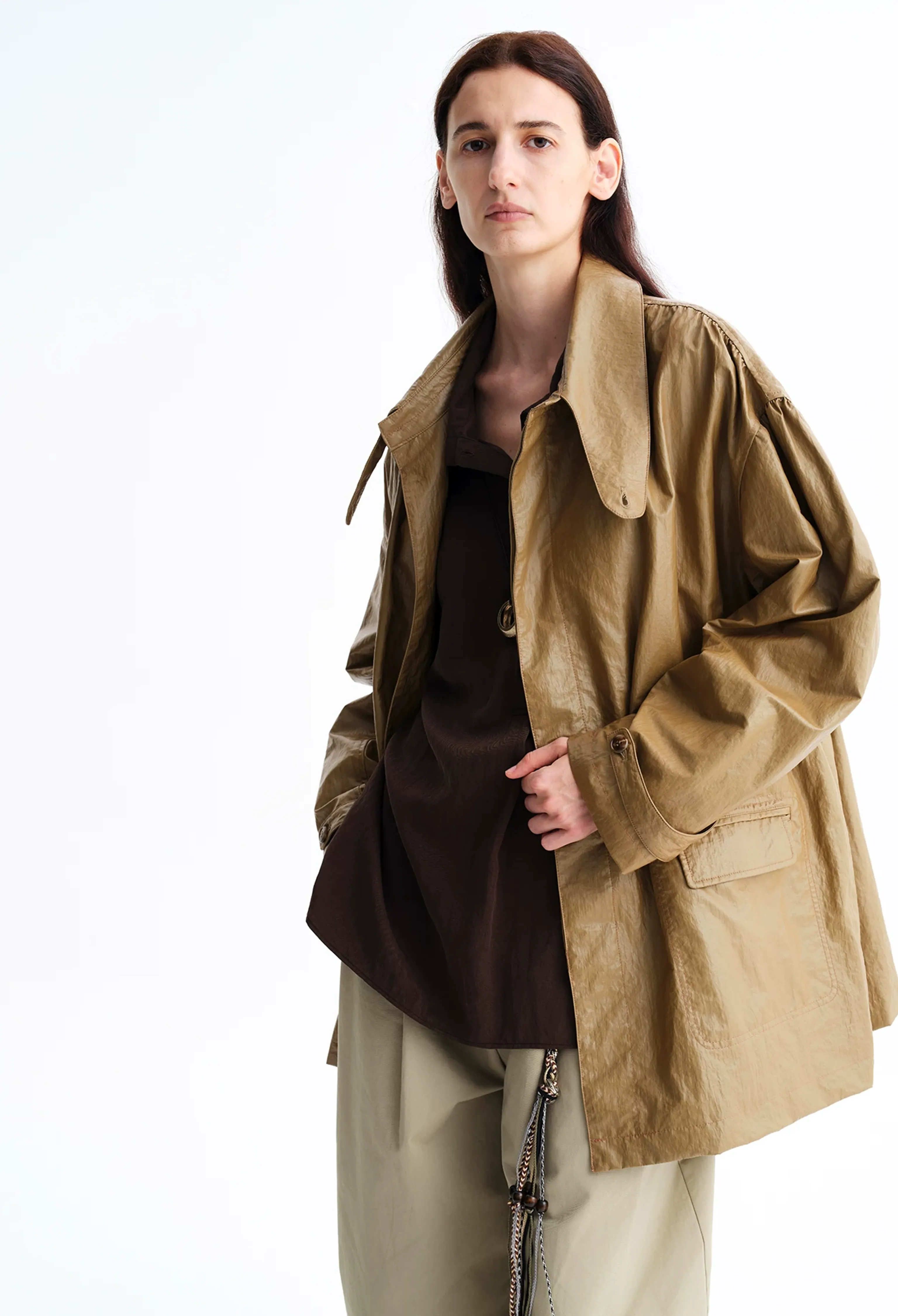 Coated Nylon Stand-Collar Coat