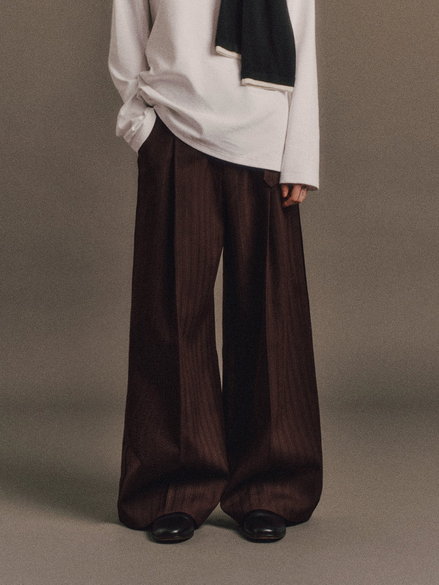 Cody Burgundy Pinstripe Wool Wide-Leg Pants