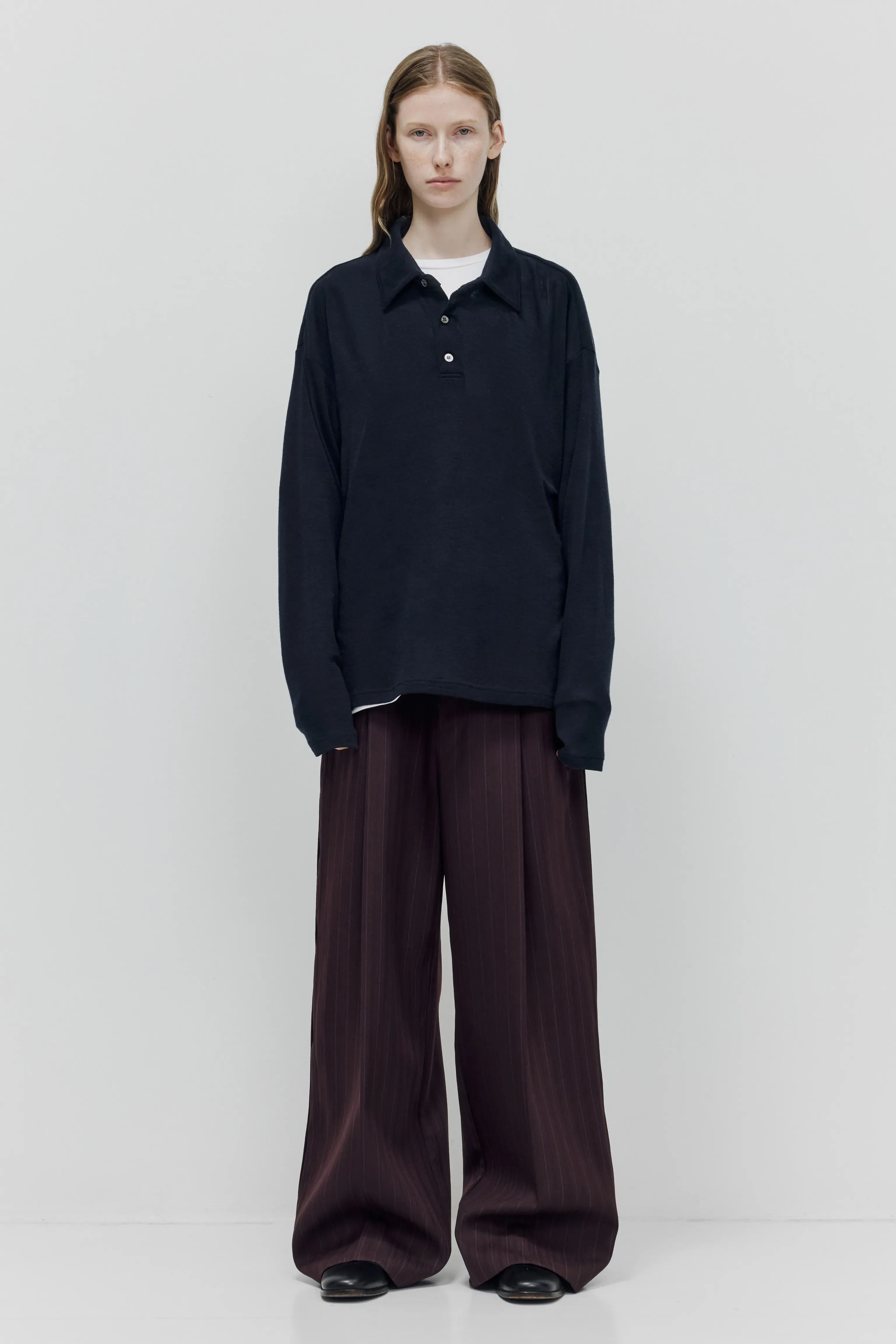 Cody Burgundy Pinstripe Wool Wide-Leg Pants - Image 2
