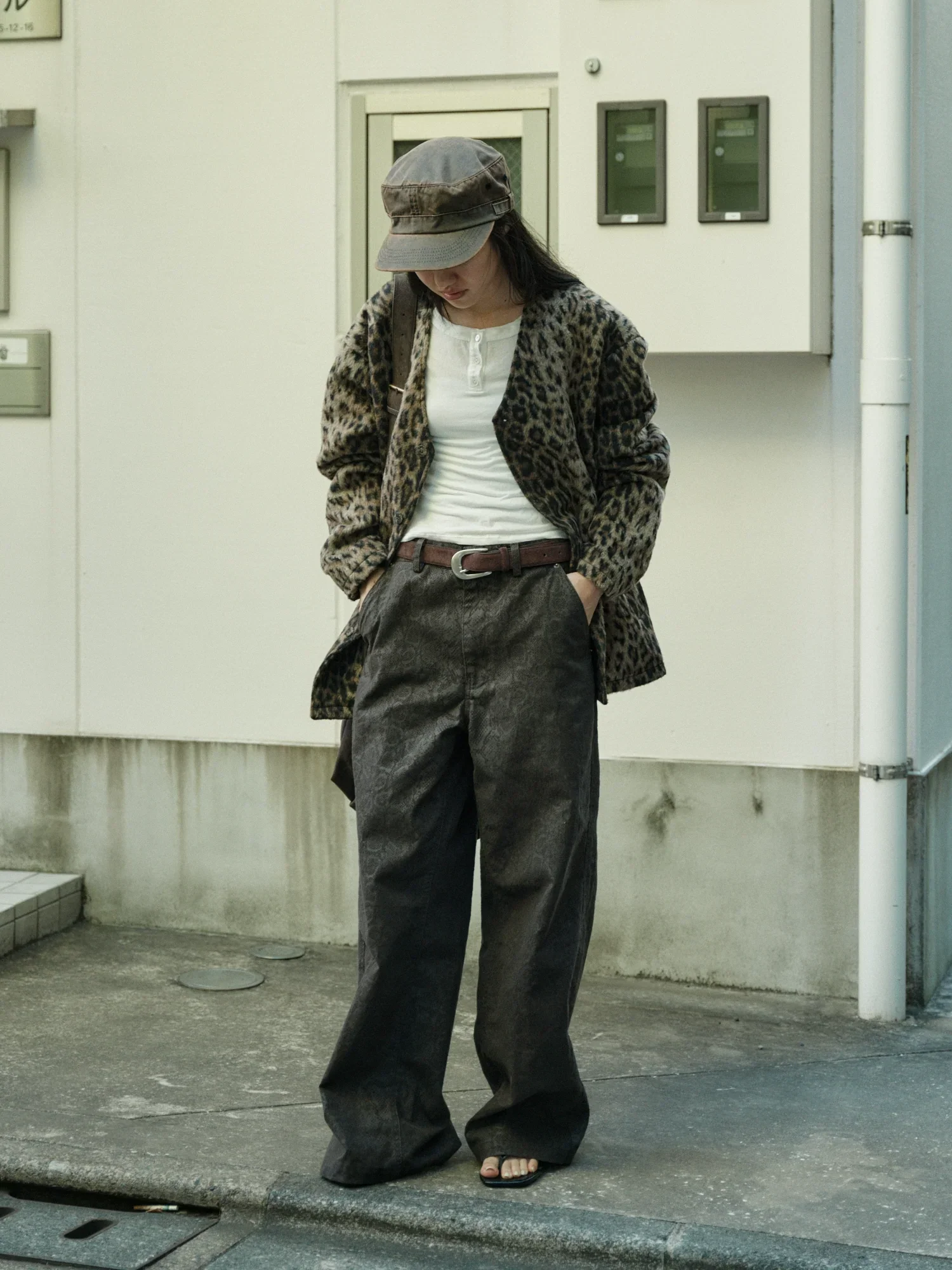 Coffee Snakeskin Jacquard Wide-Leg Trousers - Image 3