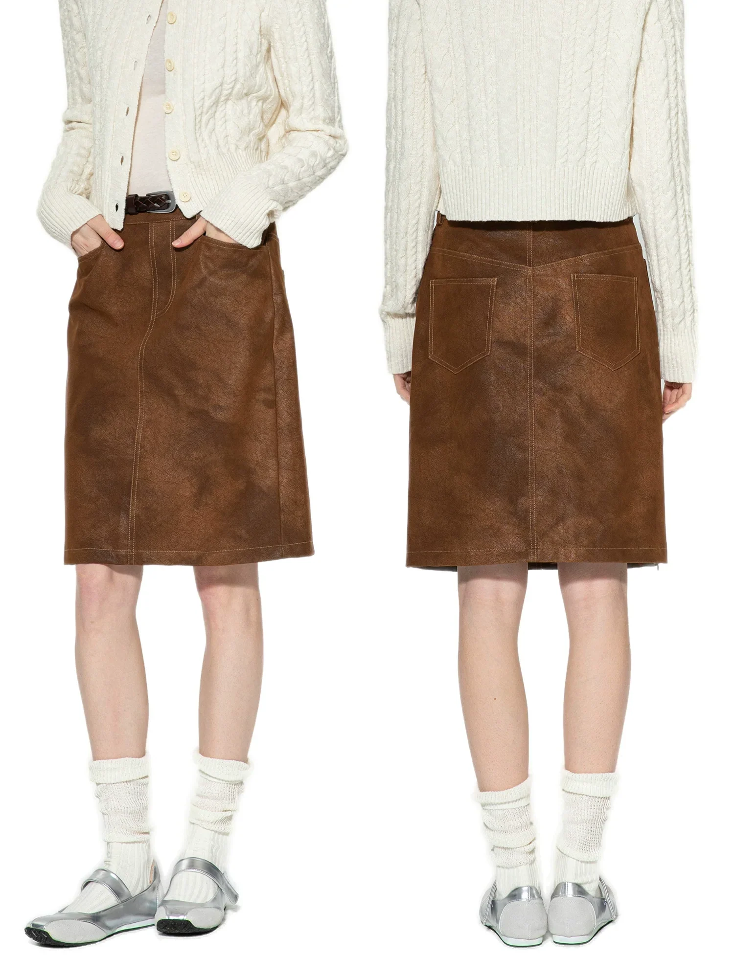 Coffee Suede Midi Skirt