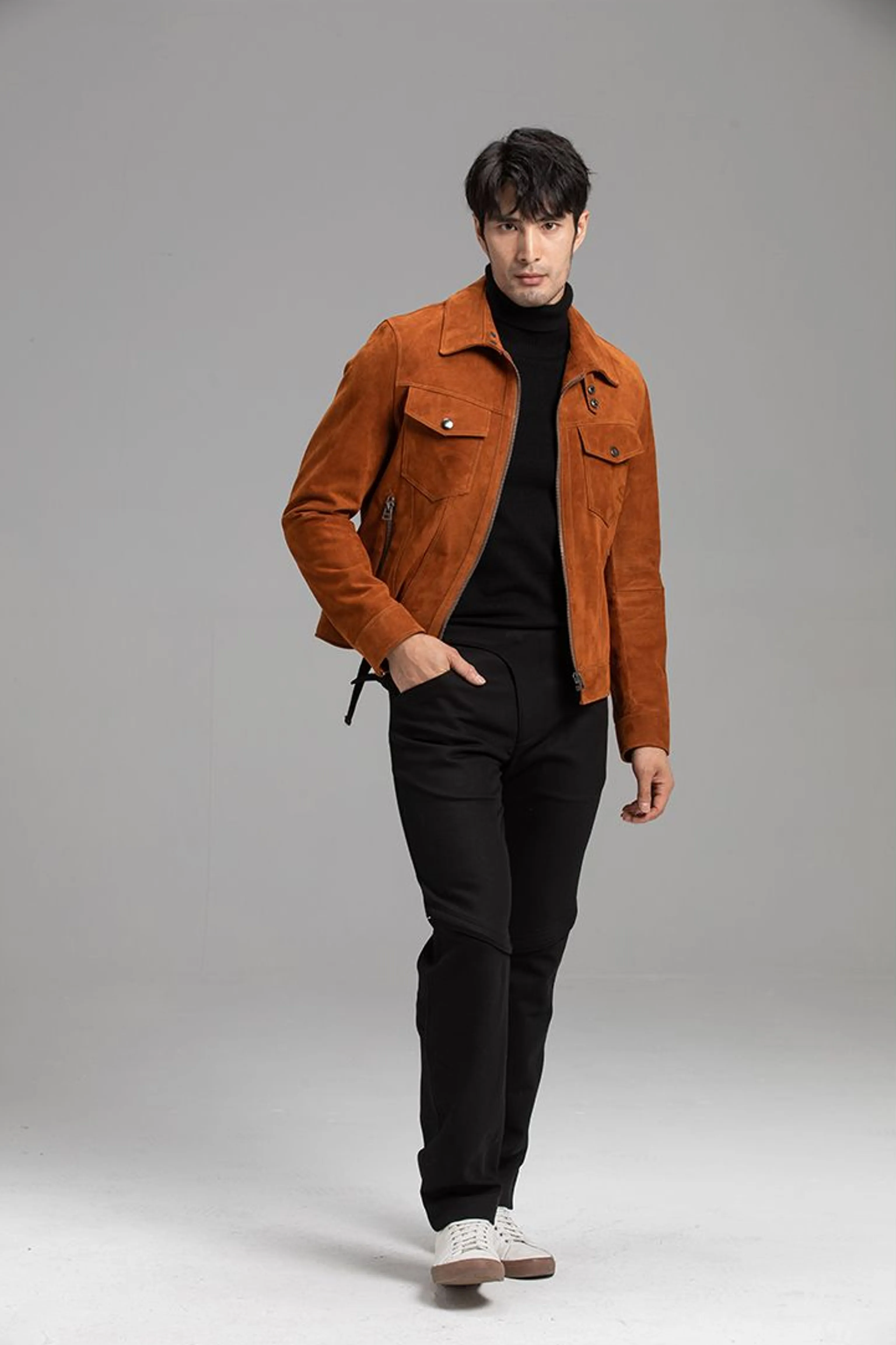 Cognac Suede Trucker Jacket - Image 4