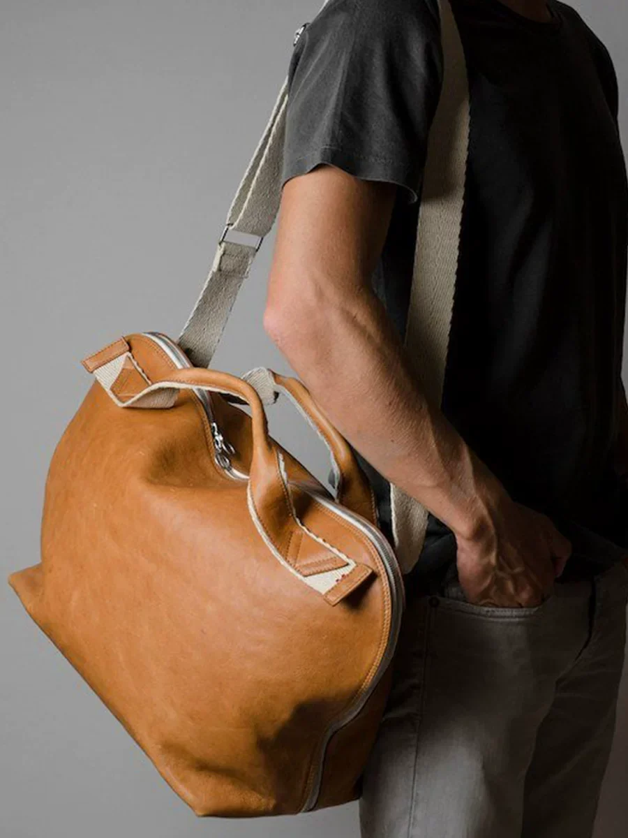 Cognac Top-Grain Leather Weekender