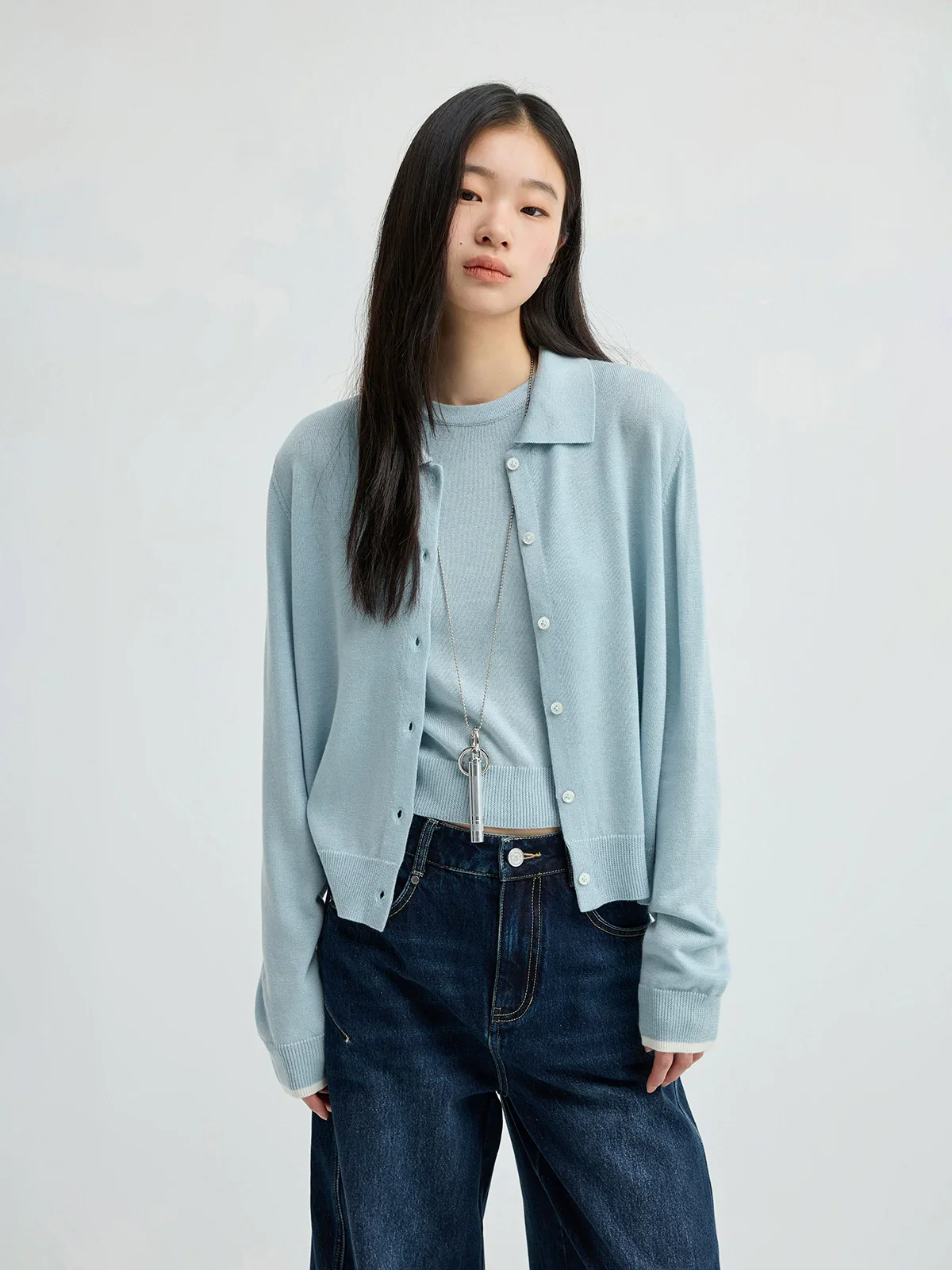 Collared Knit Cardigan & Vest Set - Image 5
