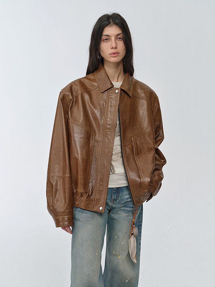 Collared Leather Bomber - Image 4