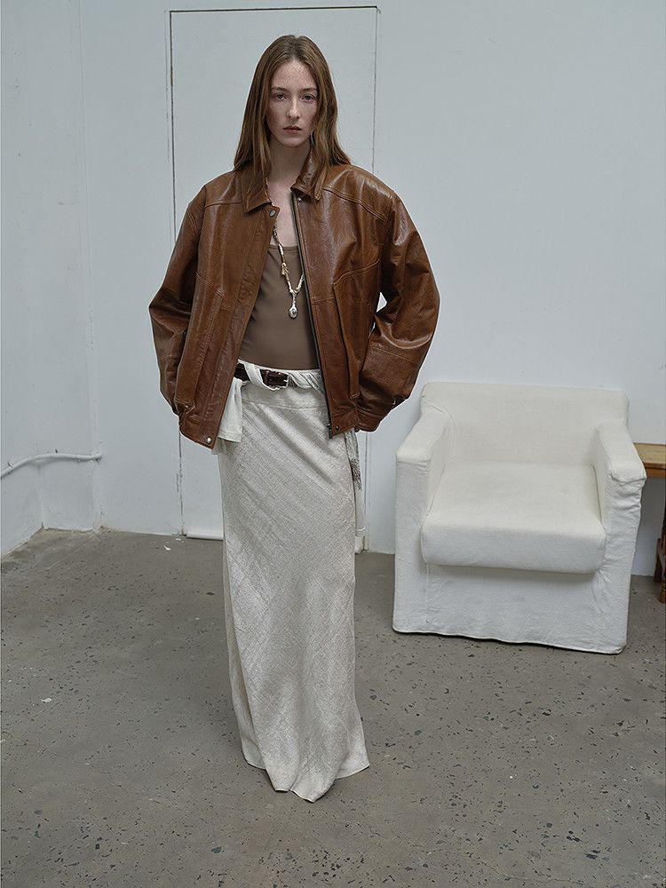 Collared Leather Bomber - Image 5