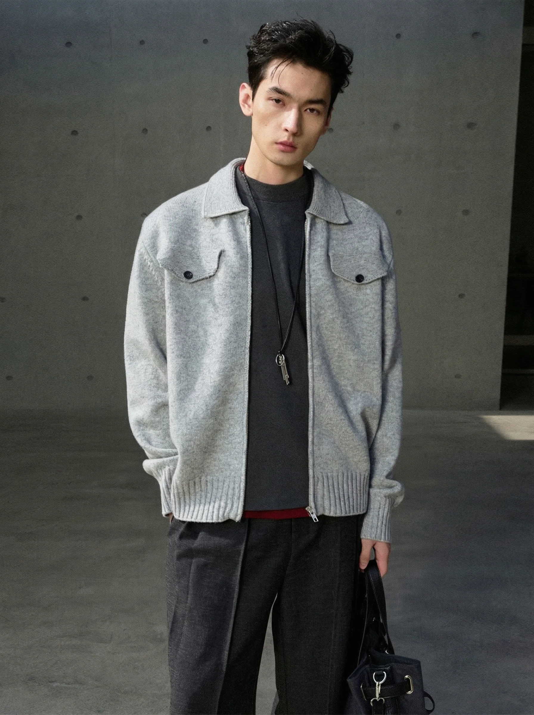 Collared Zip Cardigan