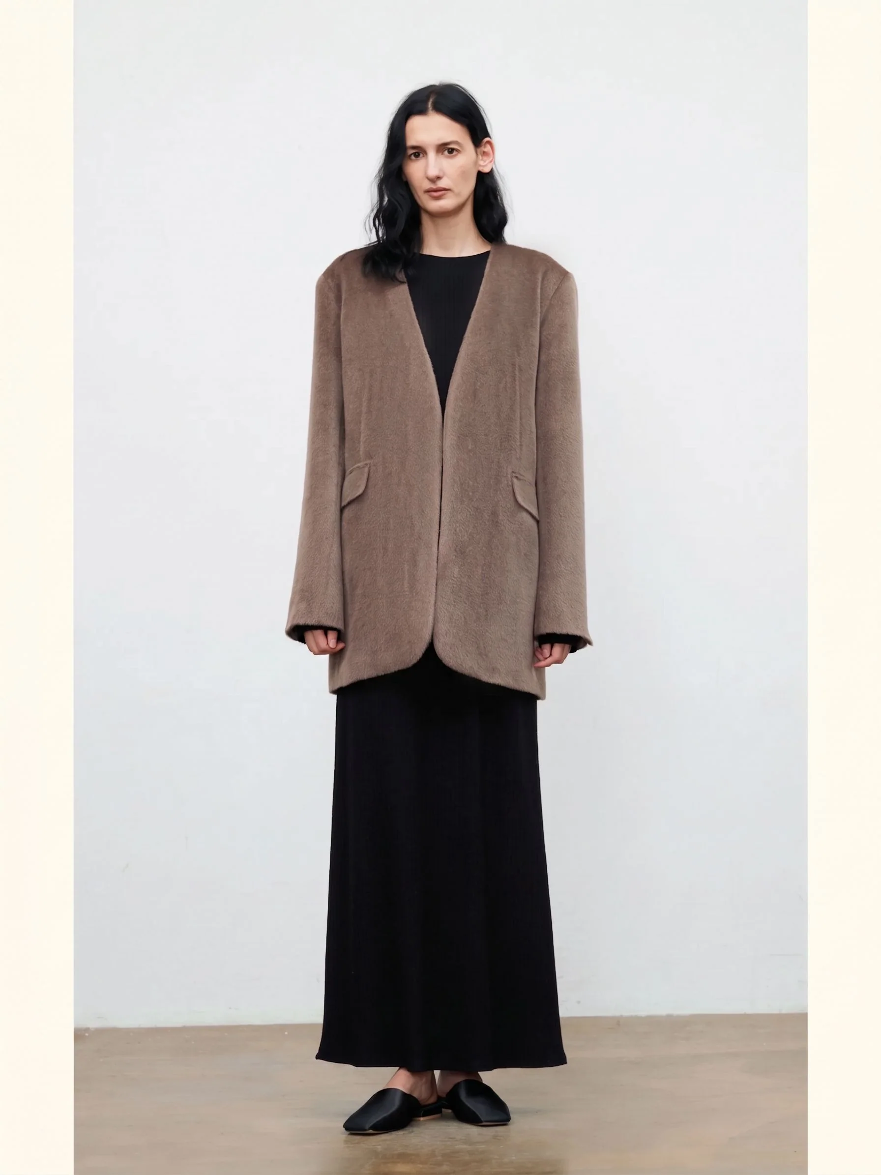 Collarless Alpaca Jacket - Image 3