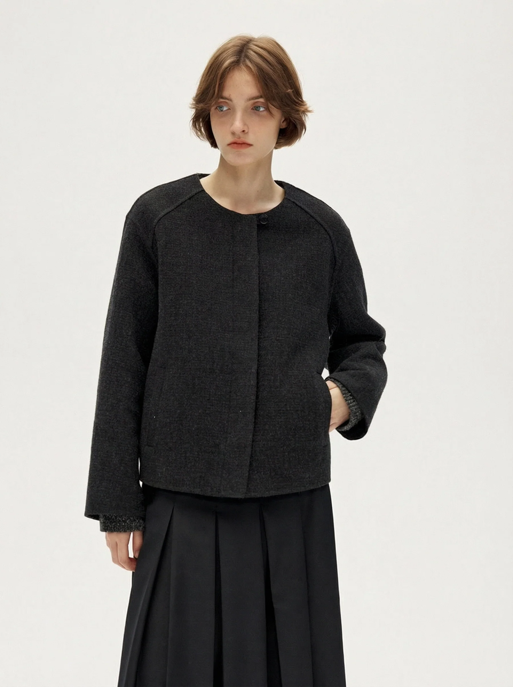 Collarless Button Jacket