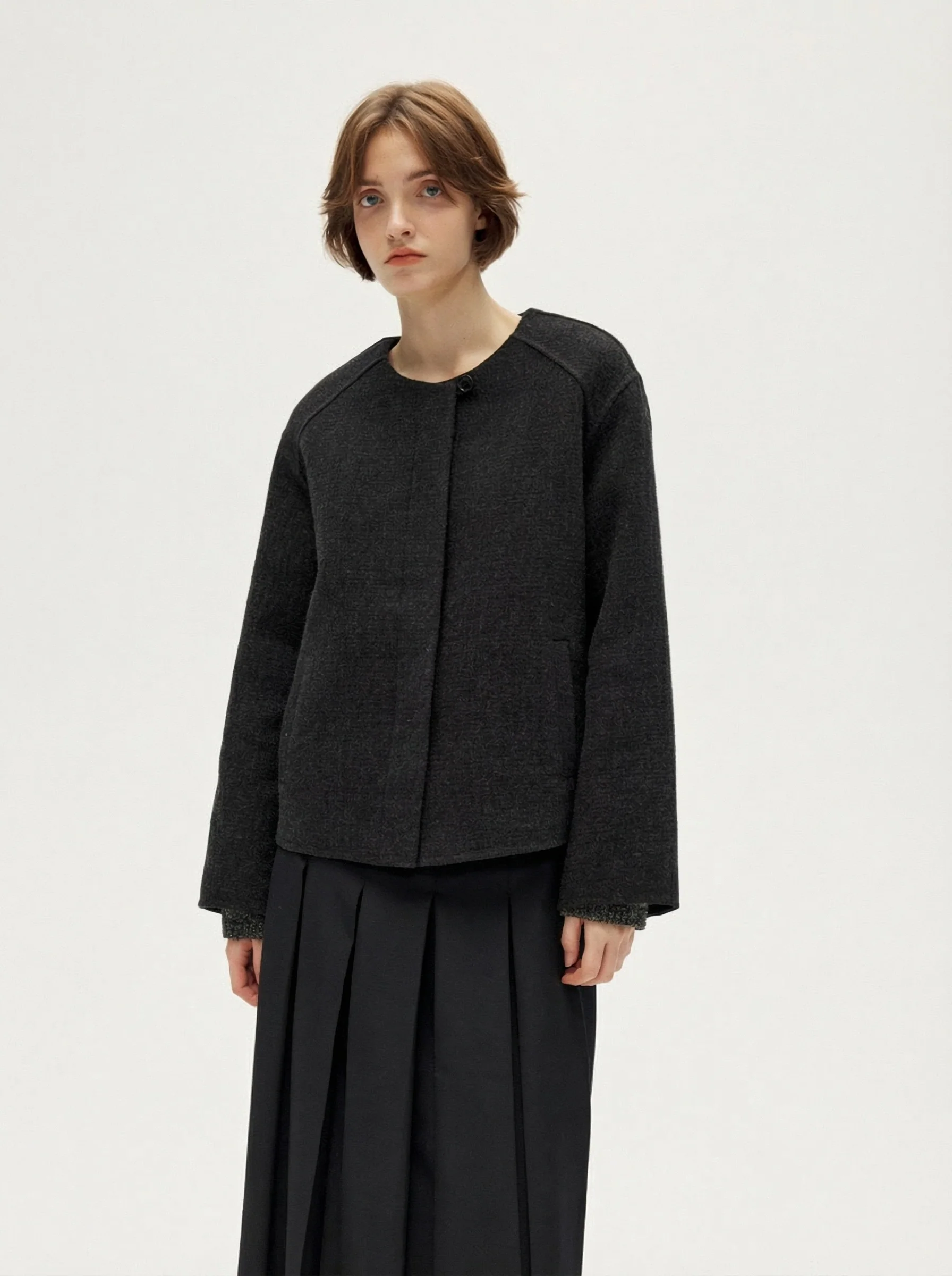 Collarless Button Jacket - Image 3