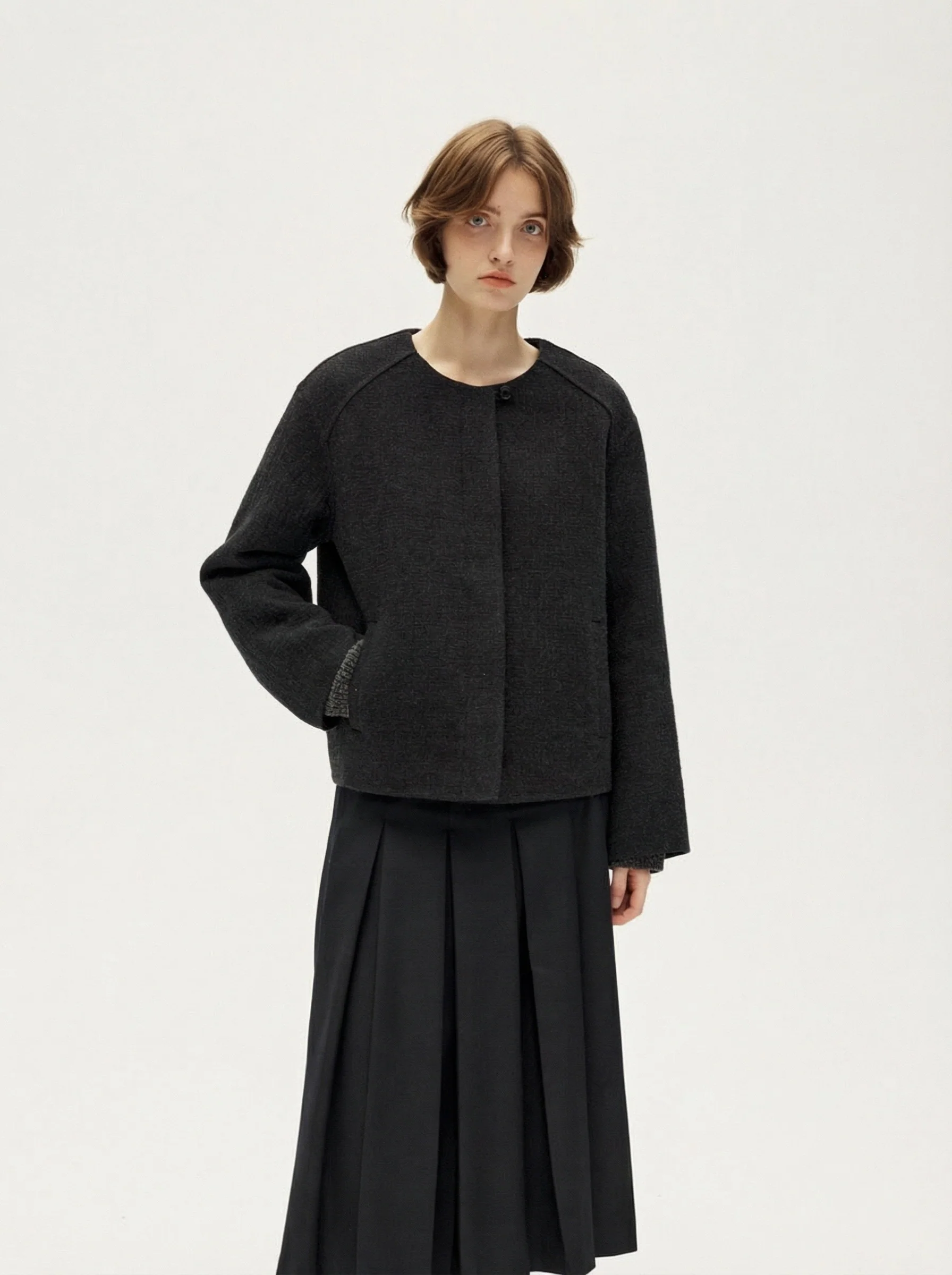 Collarless Button Jacket - Image 4