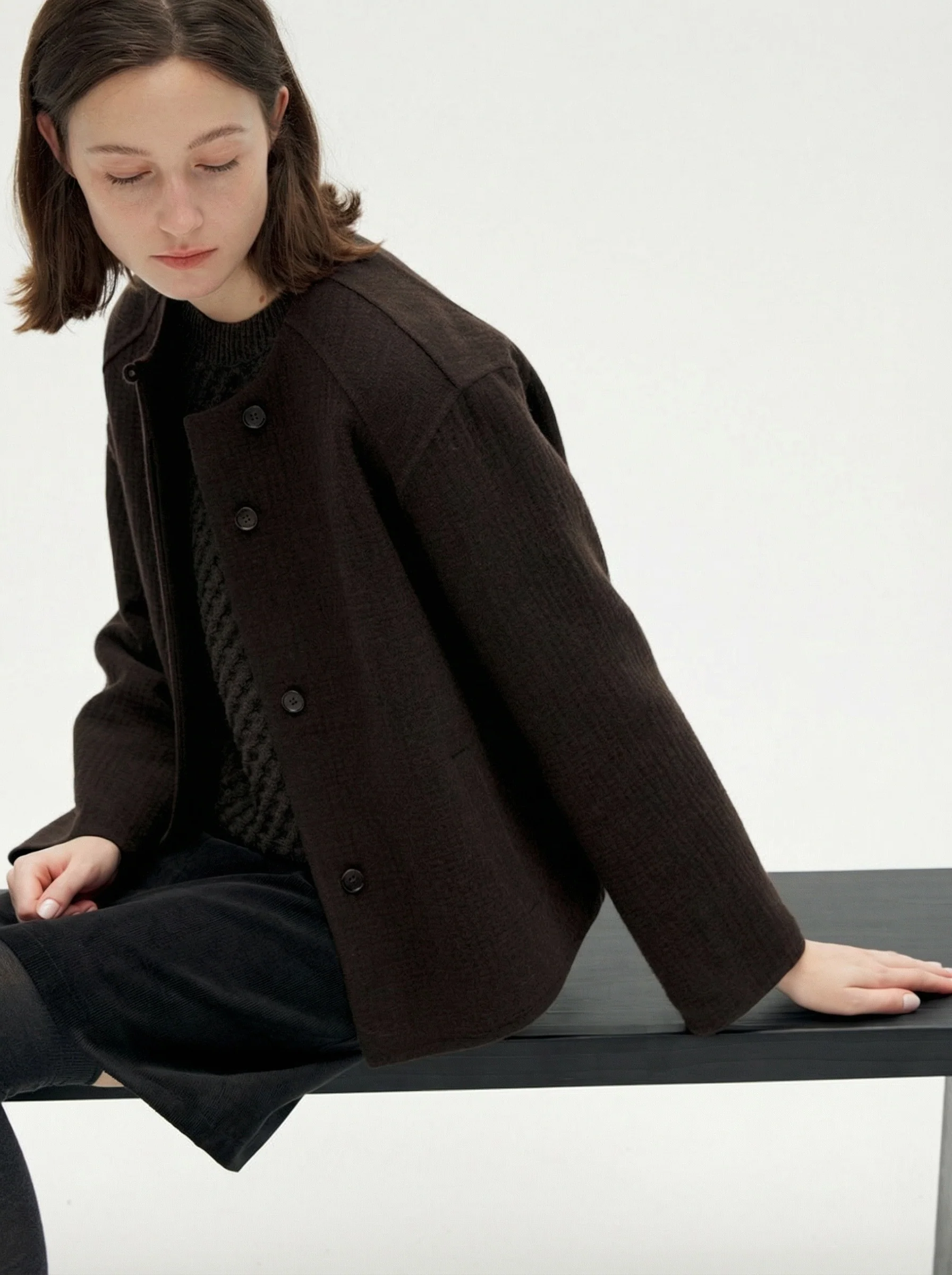 Collarless Button Jacket - Image 2