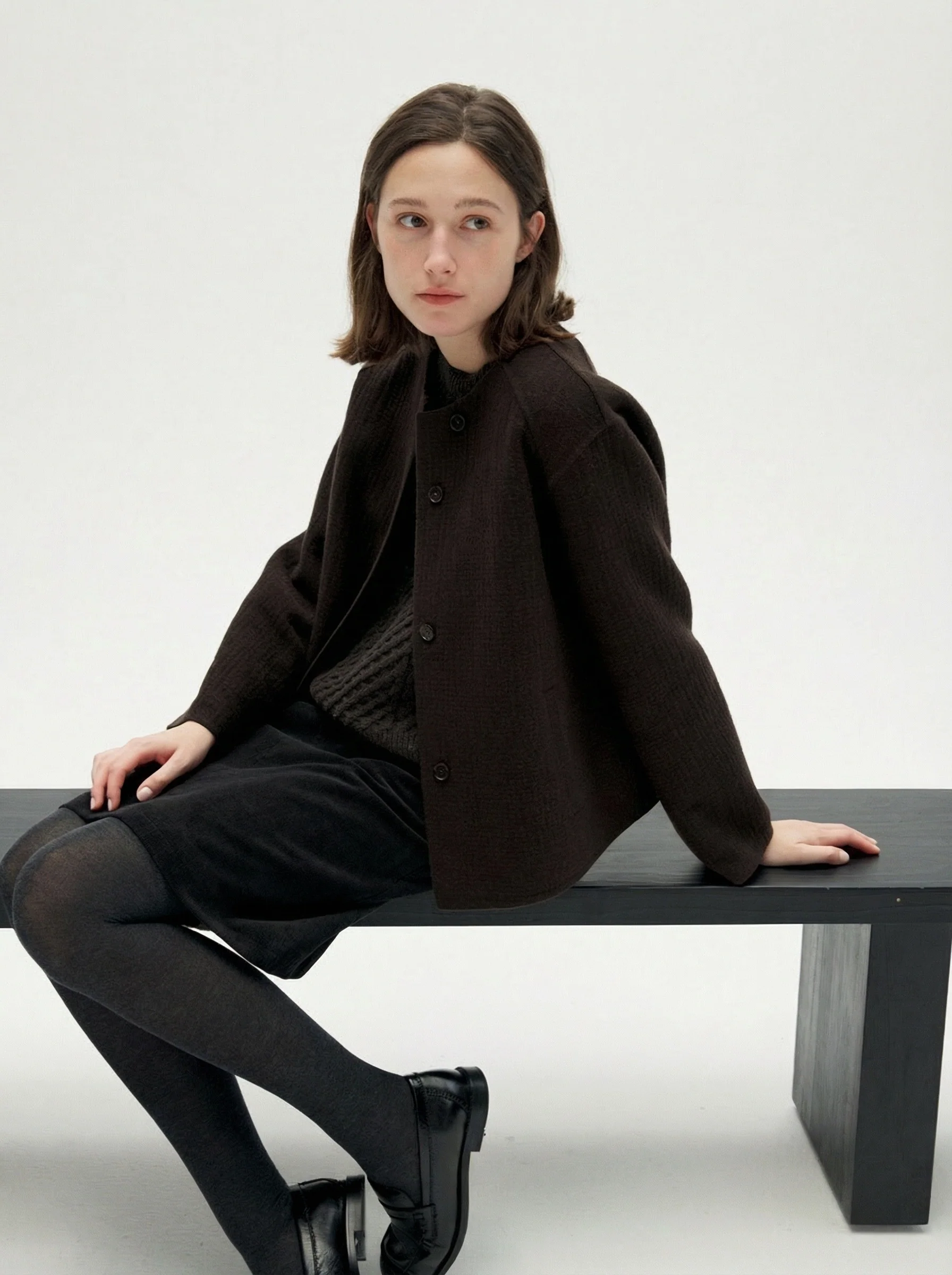 Collarless Button Jacket - Image 4