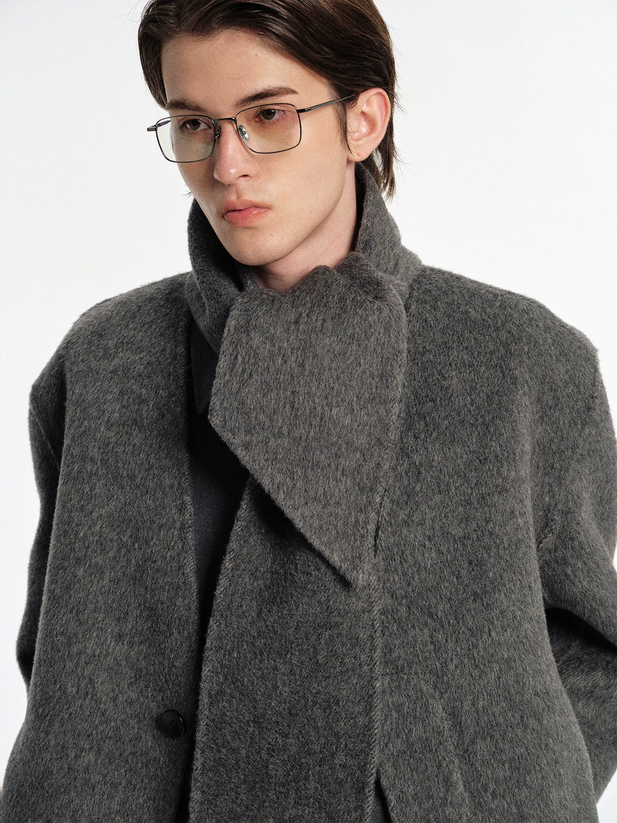 Collarless Double-Faced Wool Jacket & Scarf Set - Image 5