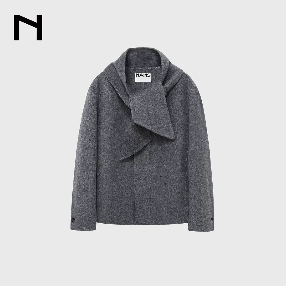 Collarless Double-Faced Wool Jacket & Scarf Set - Image 7