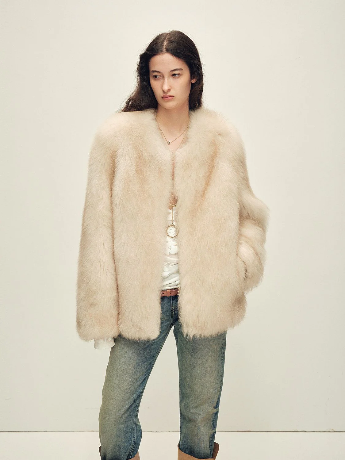 Collarless Fox Fur Jacket - Image 3