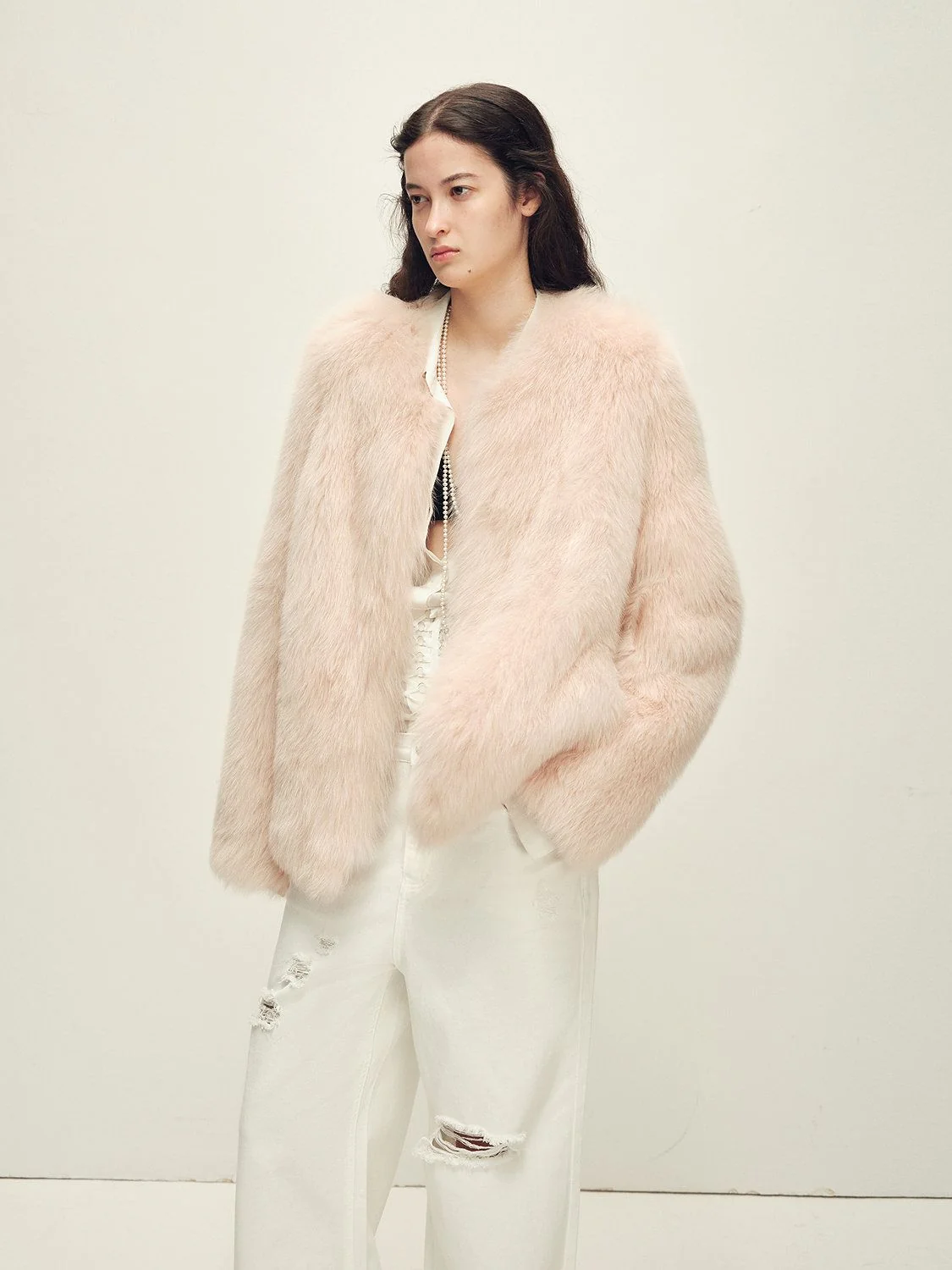 Collarless Fox Fur Jacket - Image 4
