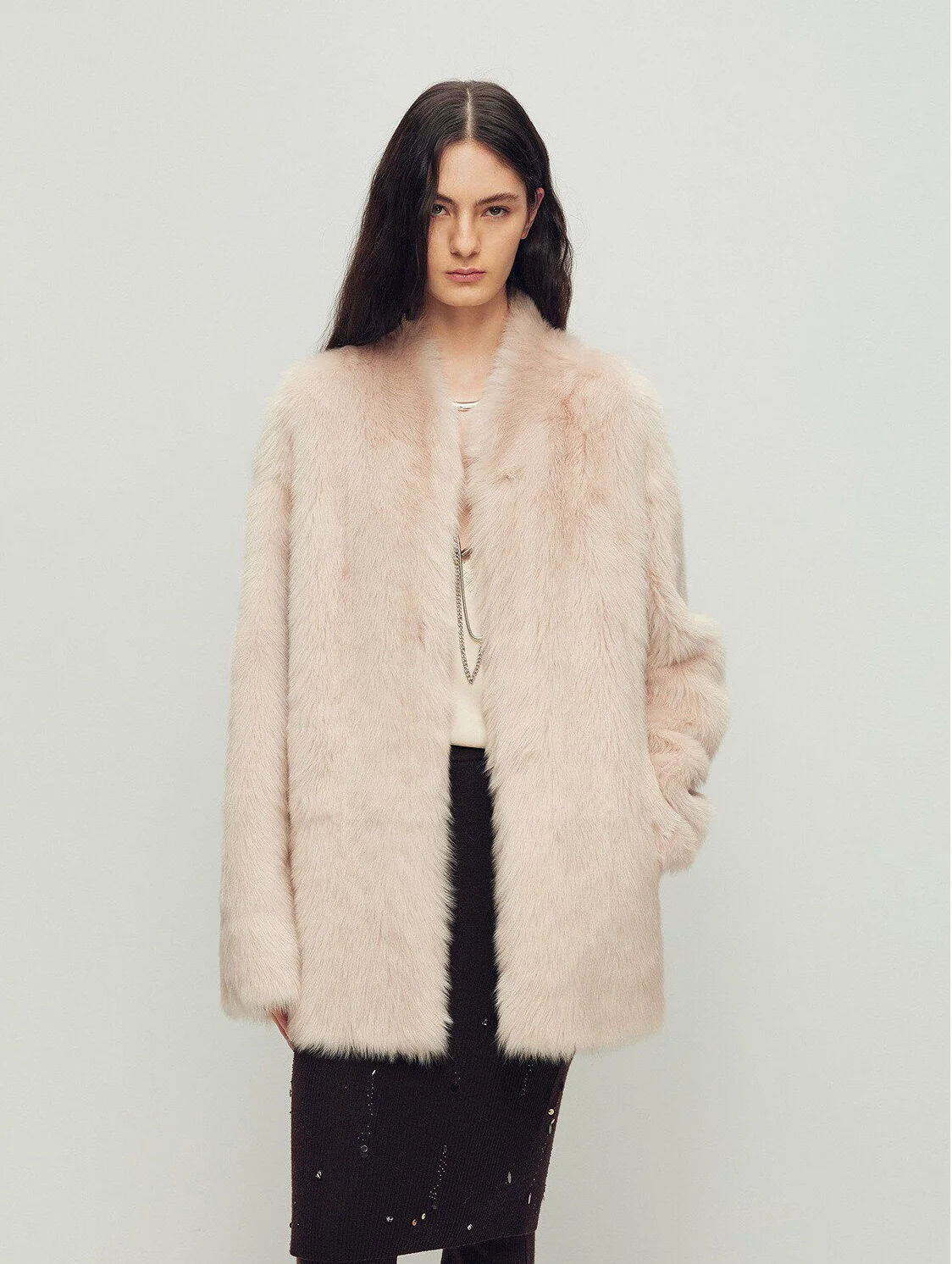 Collarless Fur Jacket - Image 10