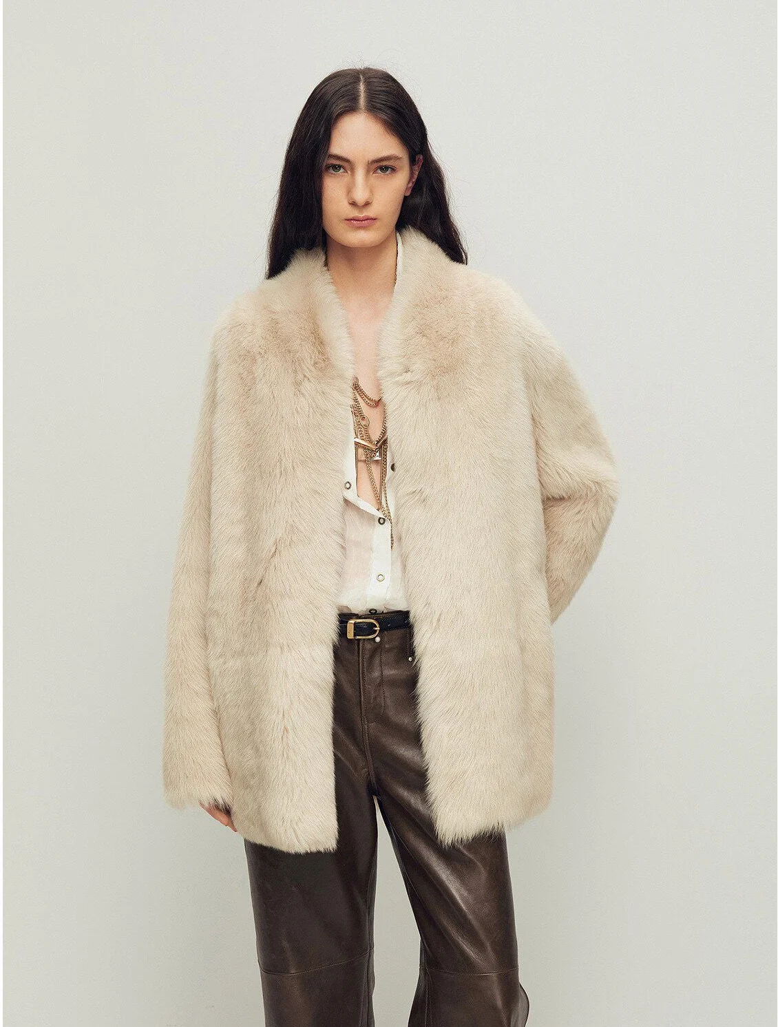 Collarless Fur Jacket - Image 11