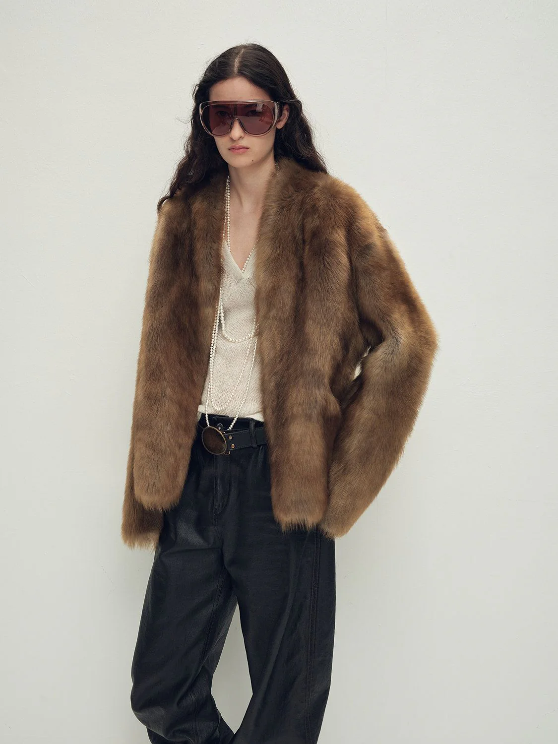 Collarless Fur Jacket - Image 5