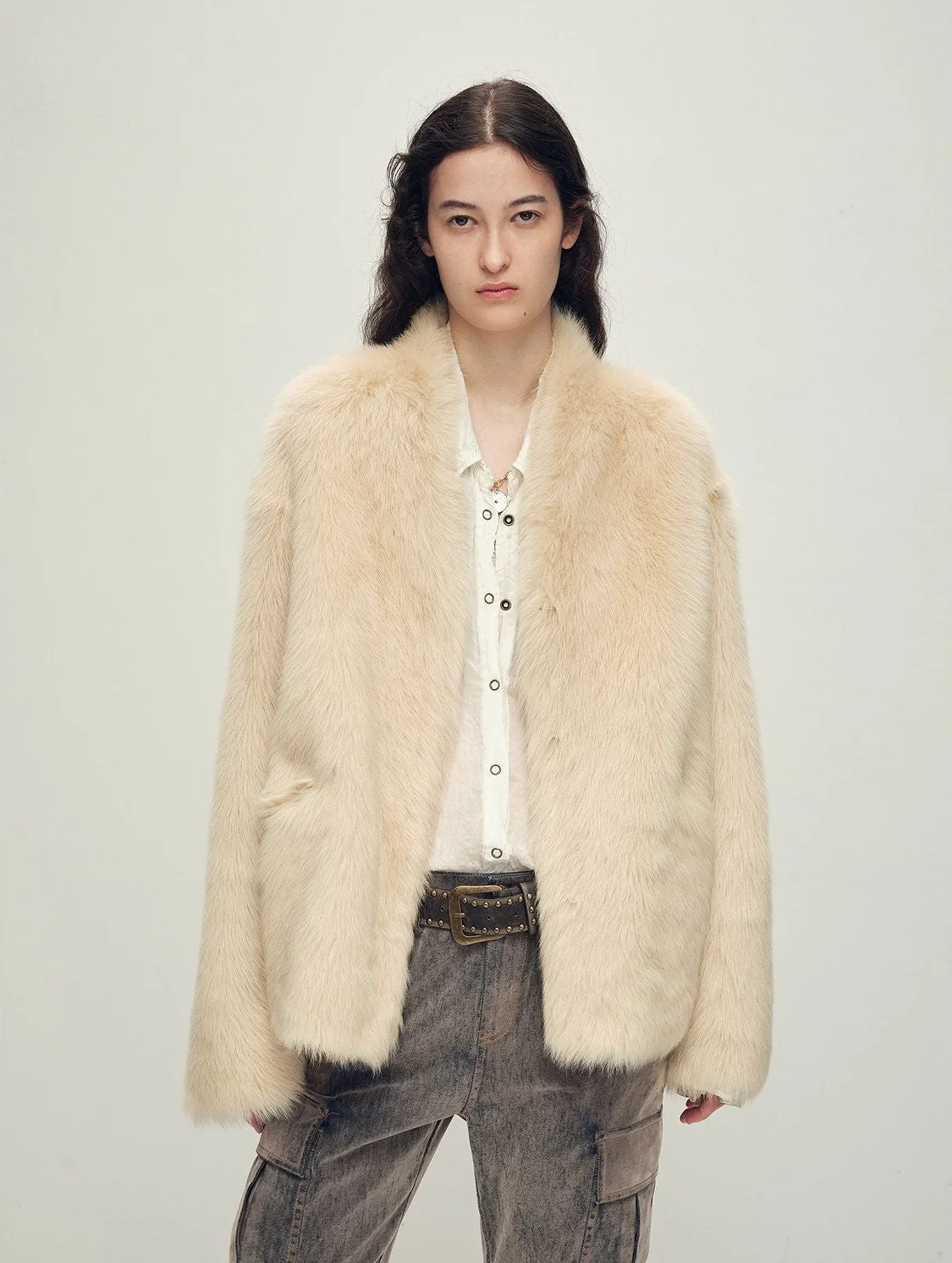 Collarless Fur Jacket - Image 6