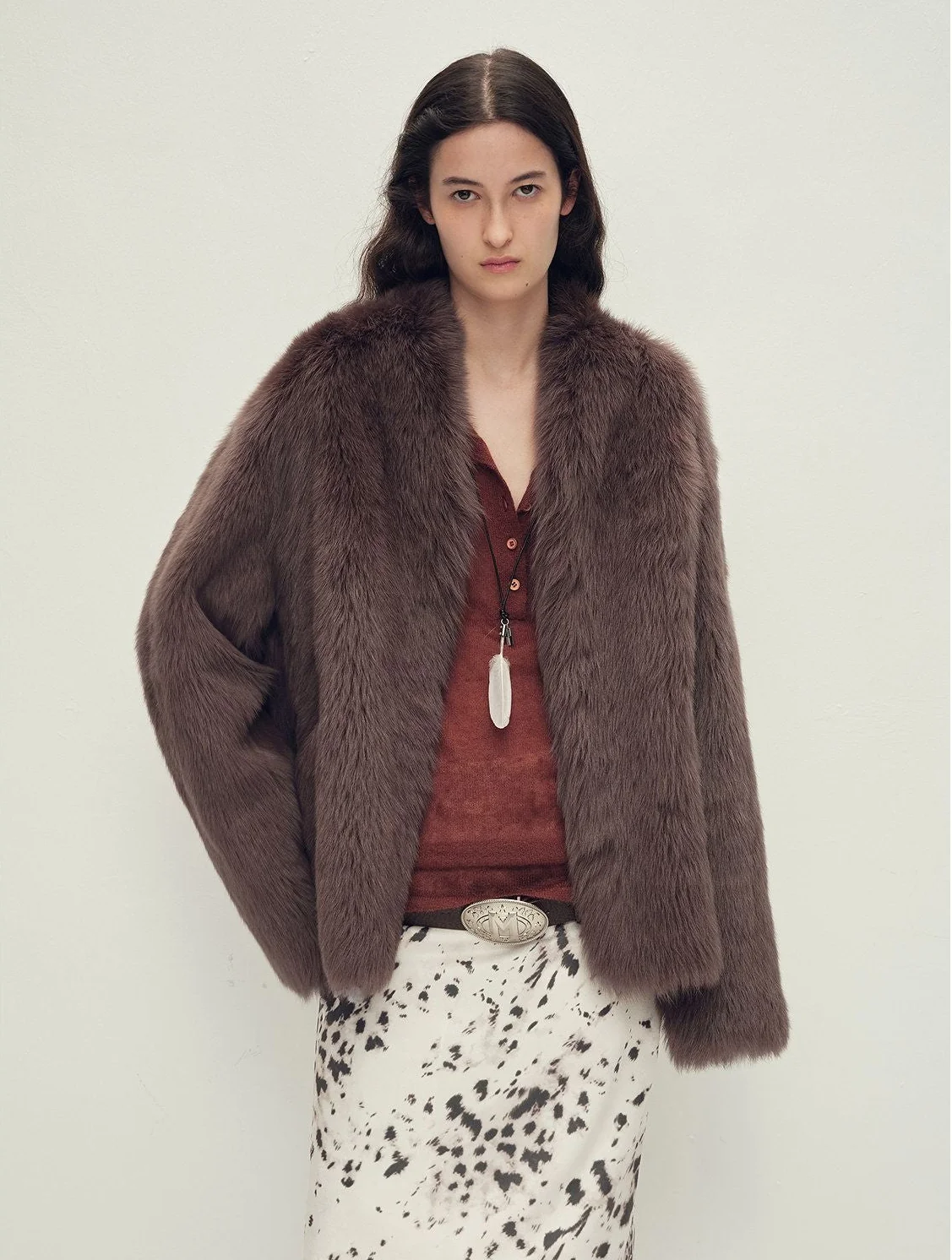 Collarless Fur Jacket - Image 8