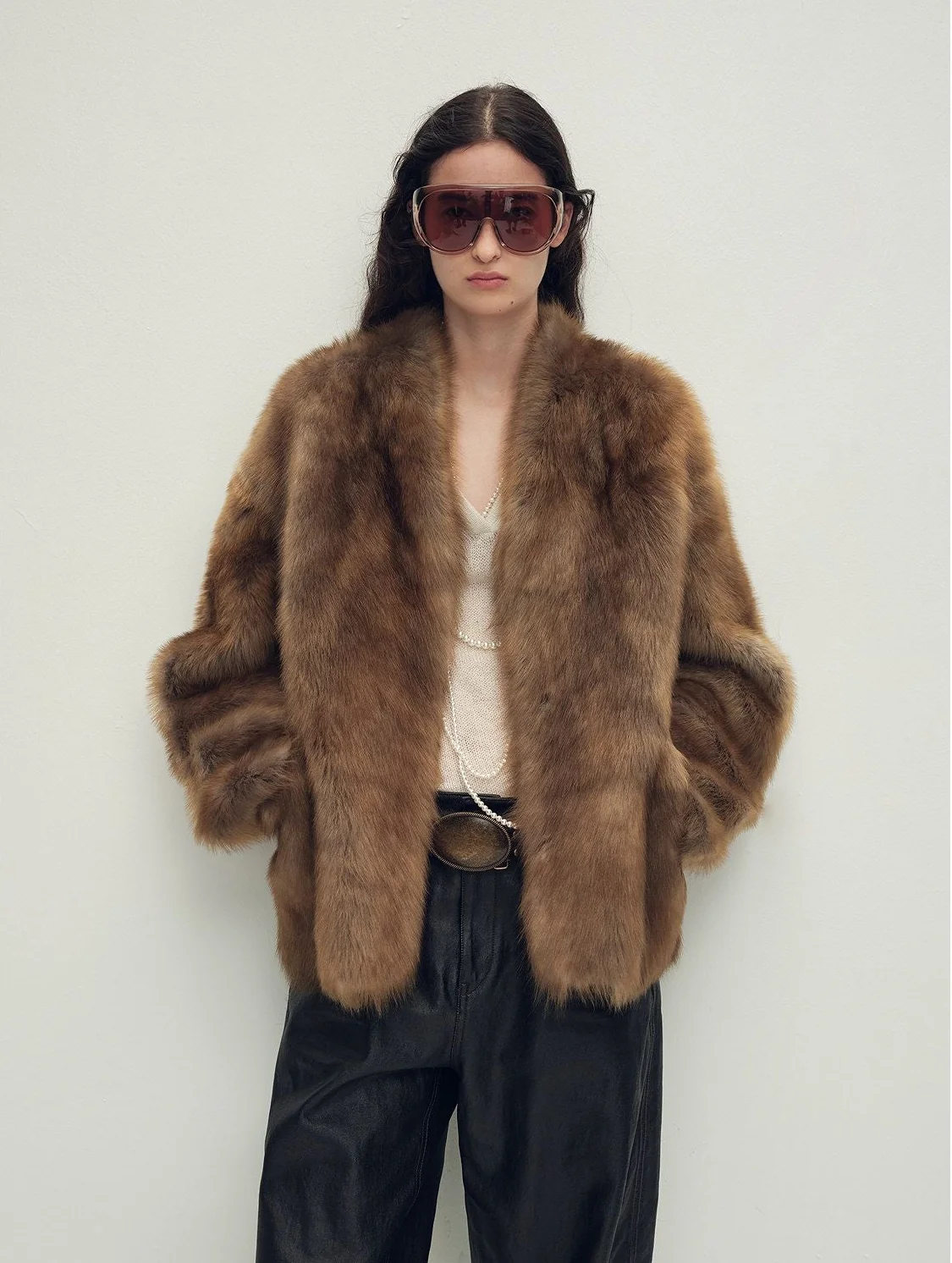 Collarless Fur Jacket - Image 9