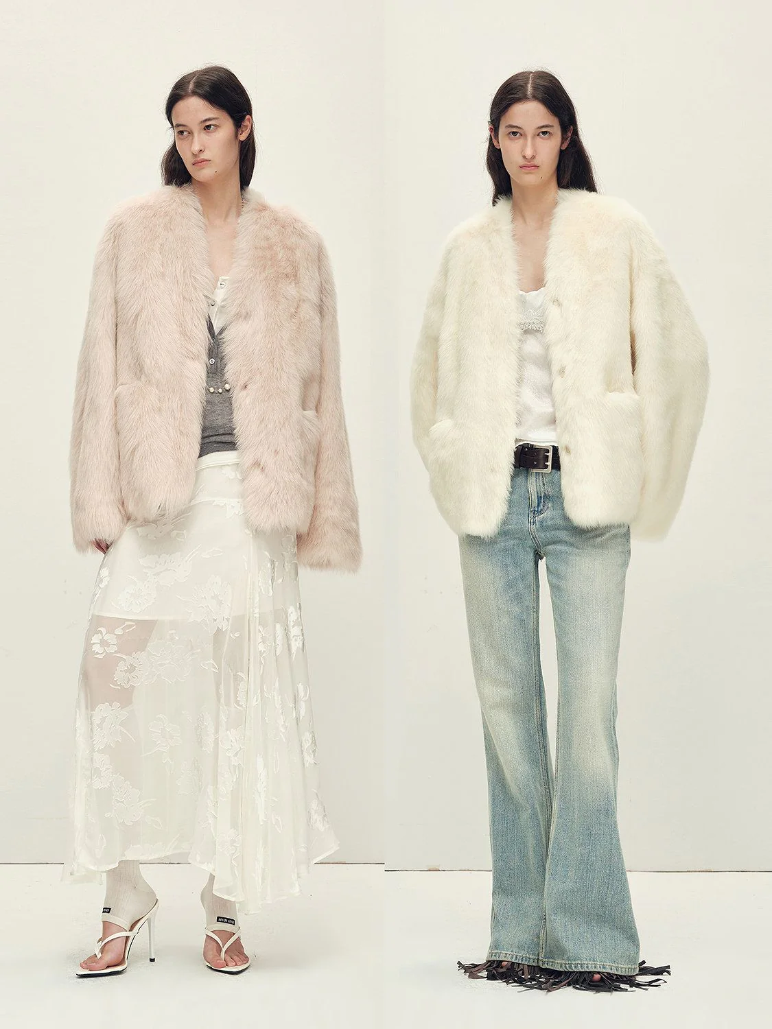 Collarless Fur Jacket