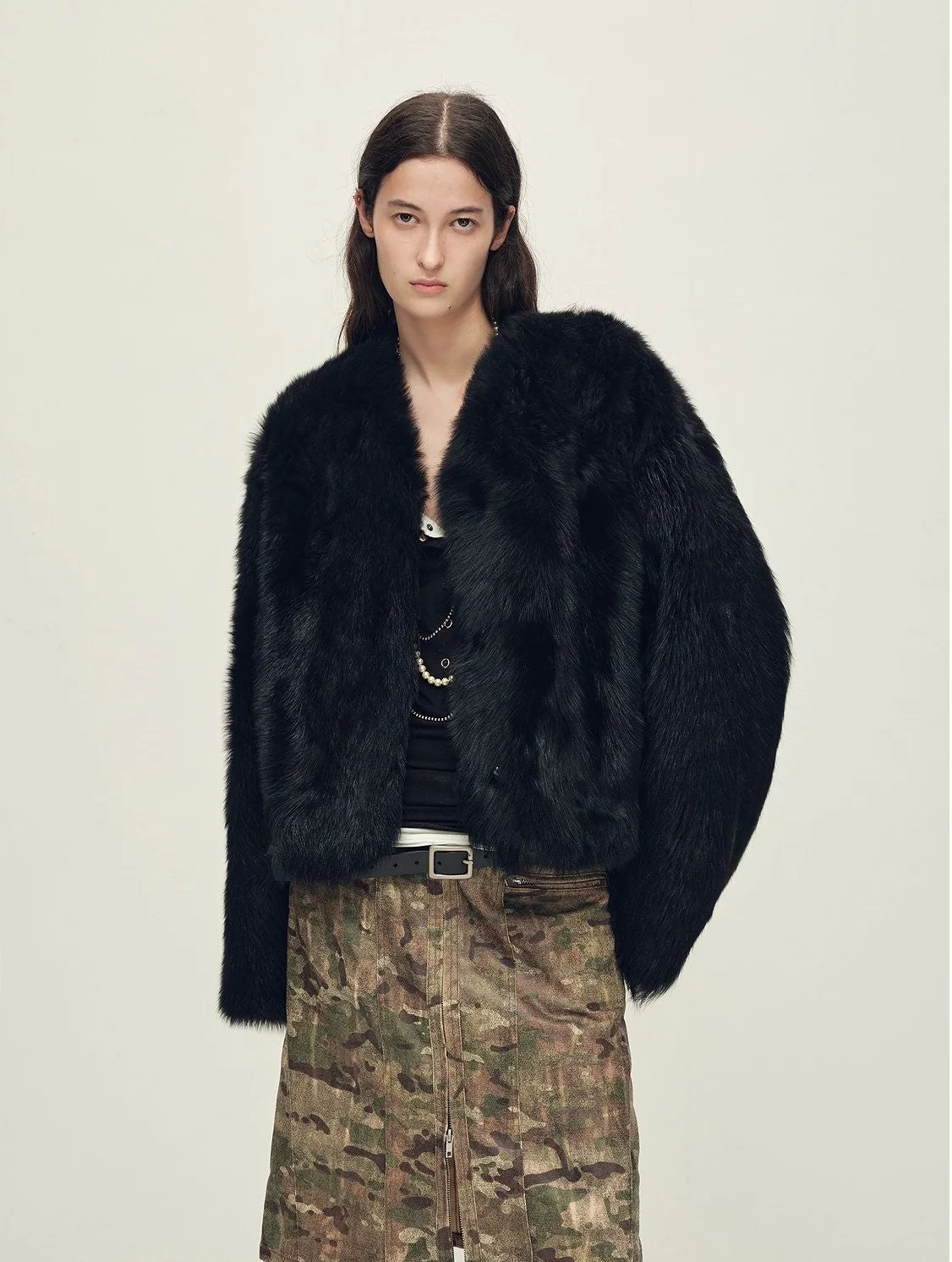 Collarless Fur Jacket - Image 10