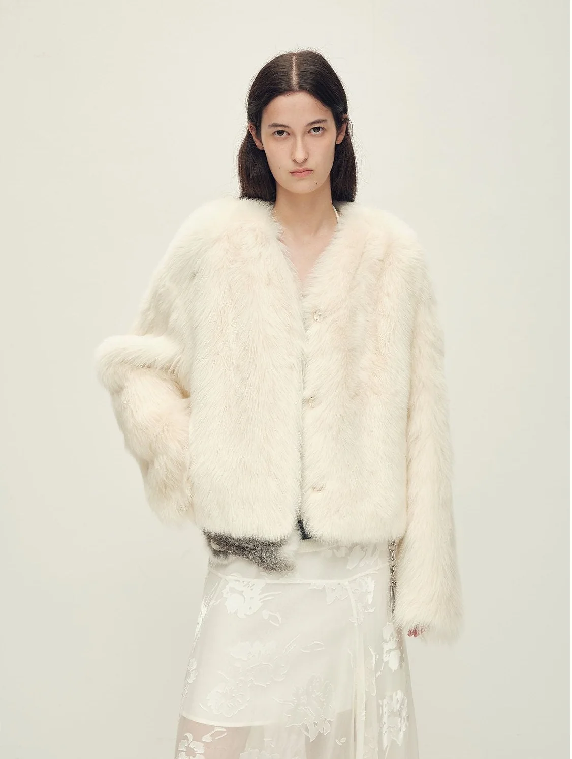 Collarless Fur Jacket - Image 11