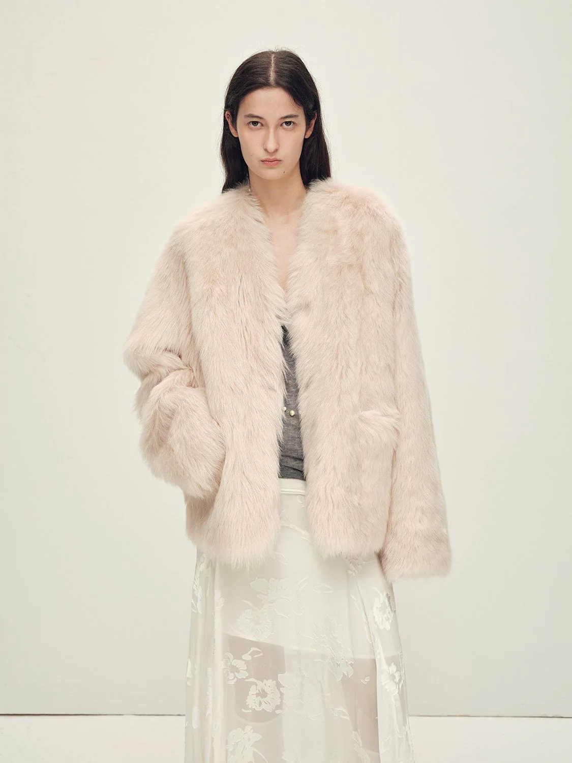 Collarless Fur Jacket - Image 2