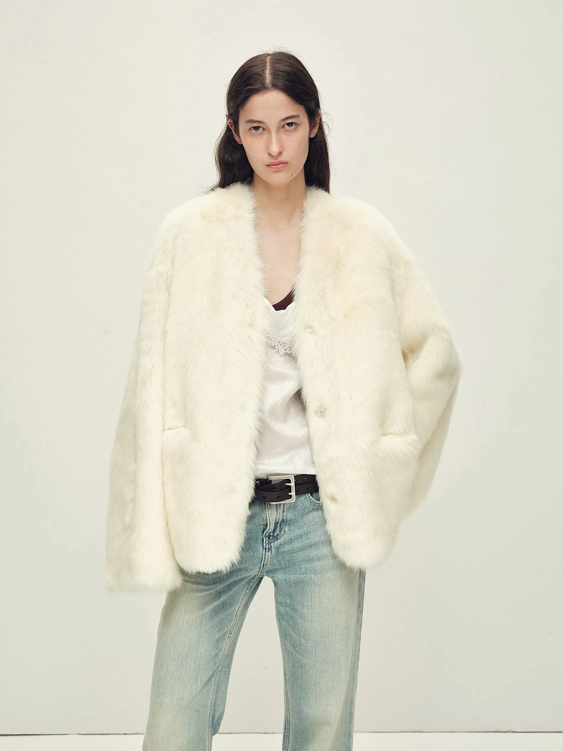 Collarless Fur Jacket - Image 3