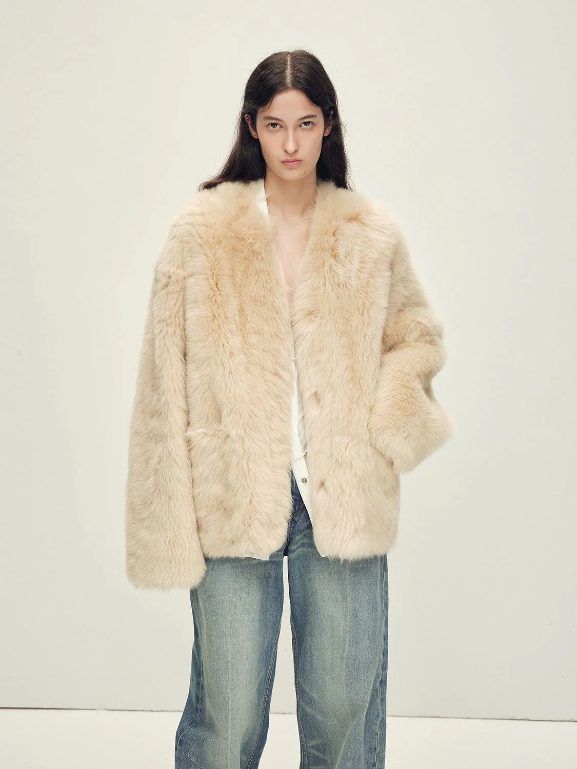 Collarless Fur Jacket - Image 4