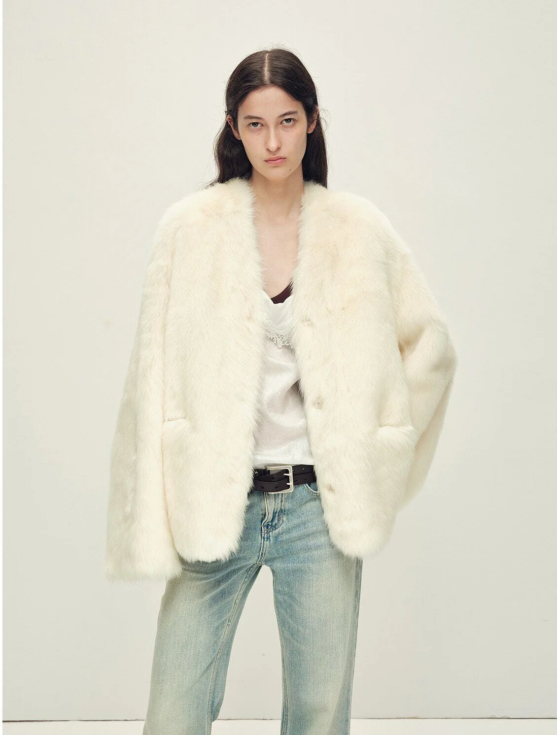 Collarless Fur Jacket - Image 6
